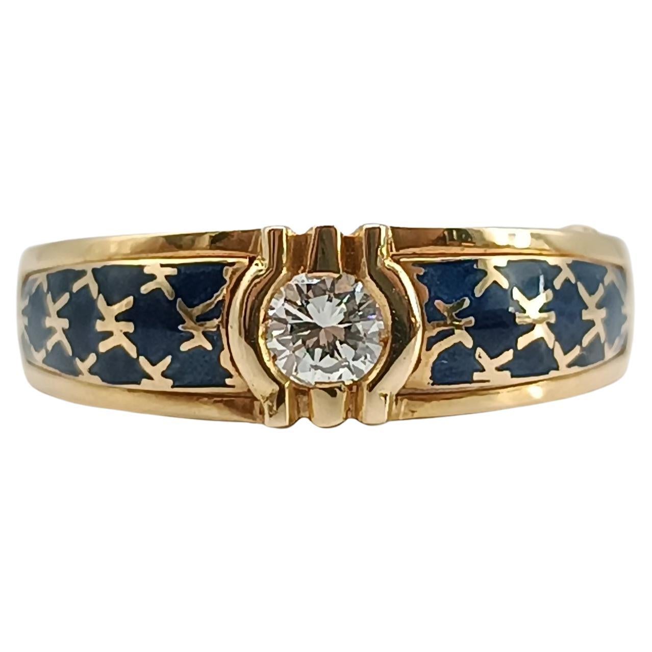 Korloff Diamond Ring in 18K Yellow Gold with Blue Chinese Lacquer, 1992 For Sale