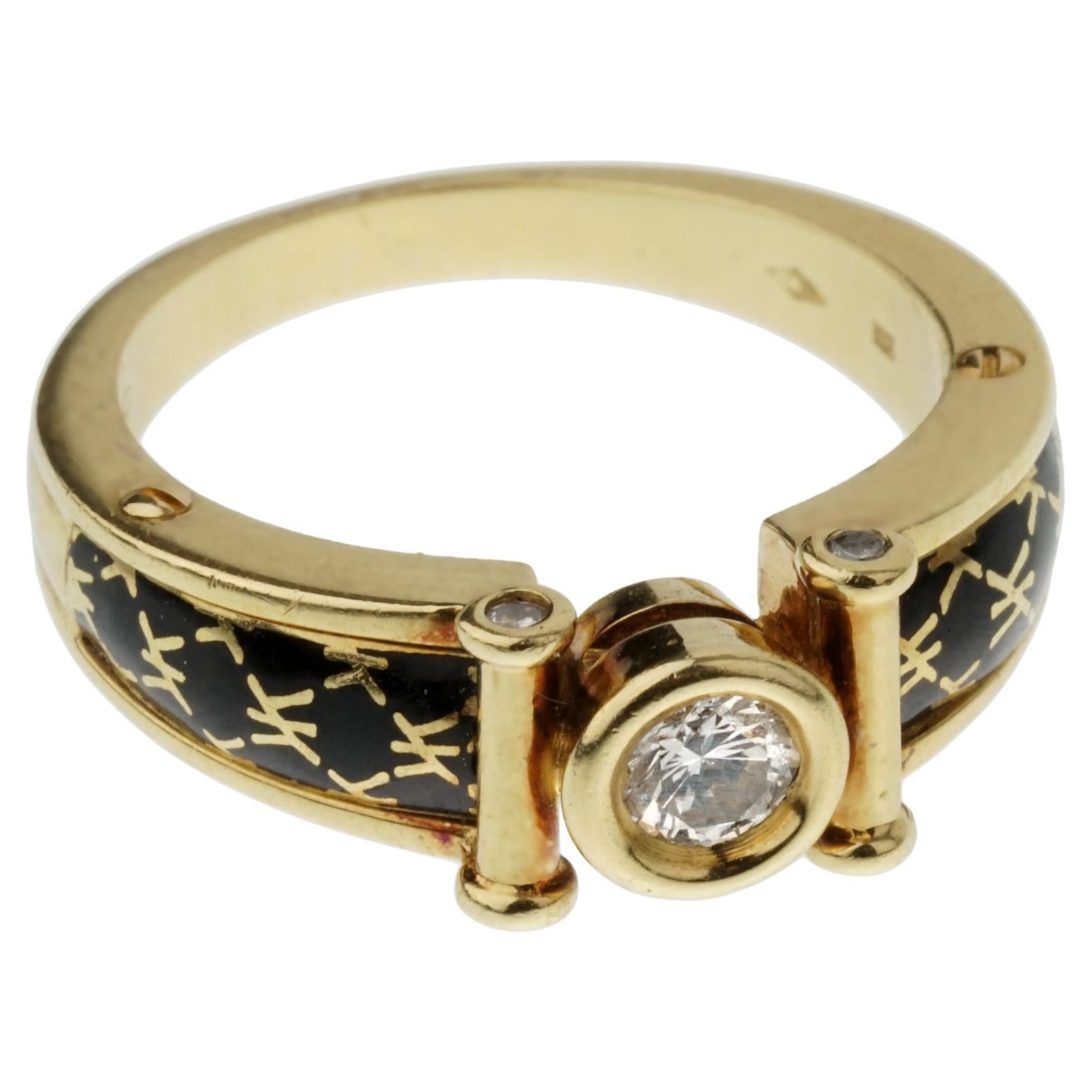 Korloff Enamel Diamond Yellow Gold Band Ring For Sale