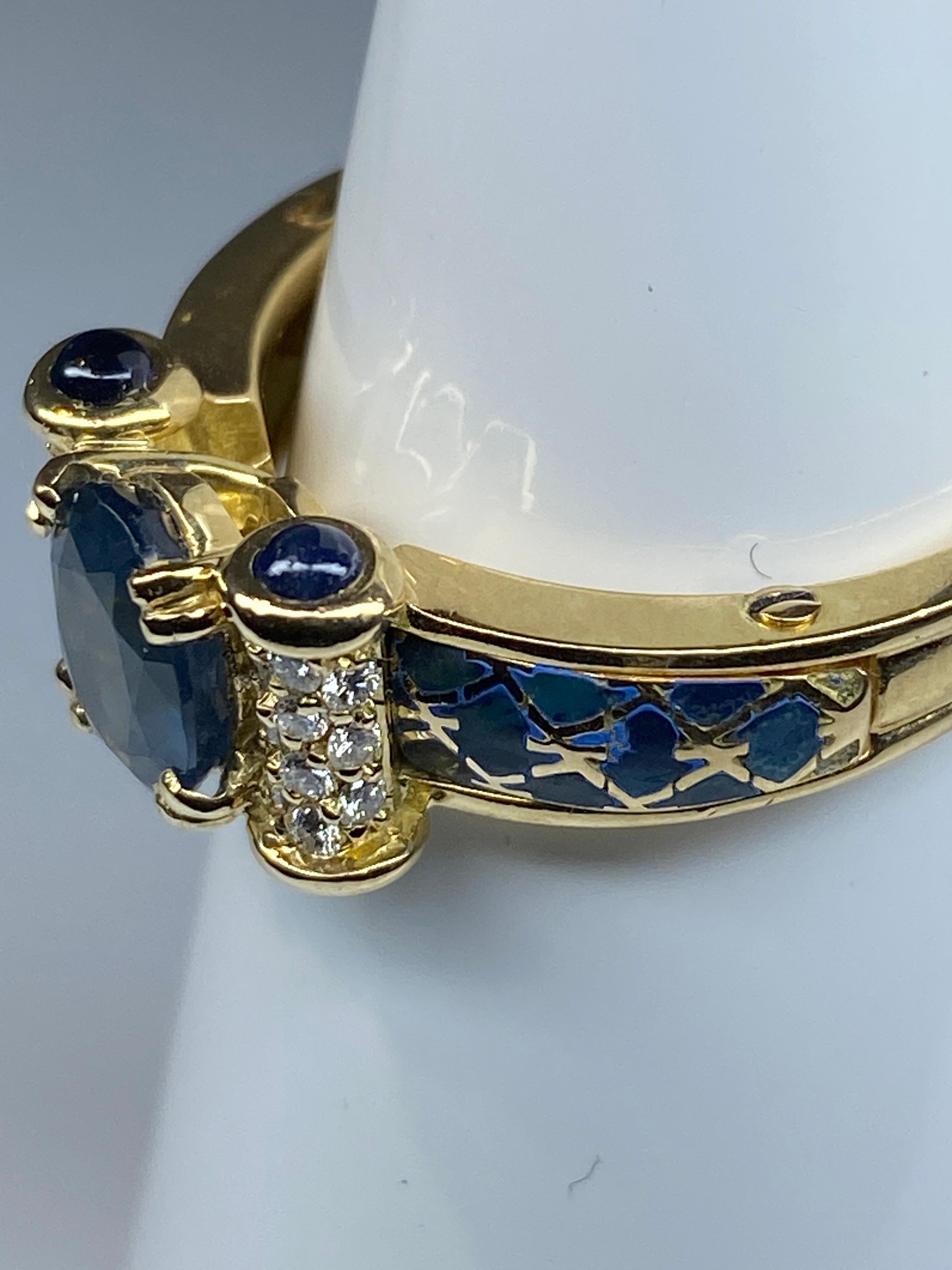 Russian Empire Korloff Ring in 18 Carat Gold: Sapphires, Diamonds, Blue Enamel For Sale