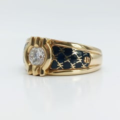 Korloff Yellow Gold Diamond Ring with Blue Chinese Lacquer, France 1992