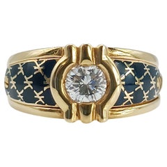 Korloff Yellow Gold Diamond Ring with Blue Chinese Lacquer, France 1992