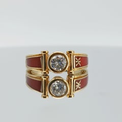 Korloff Yellow Gold Diamond Ring with Red Chinese Lacquer