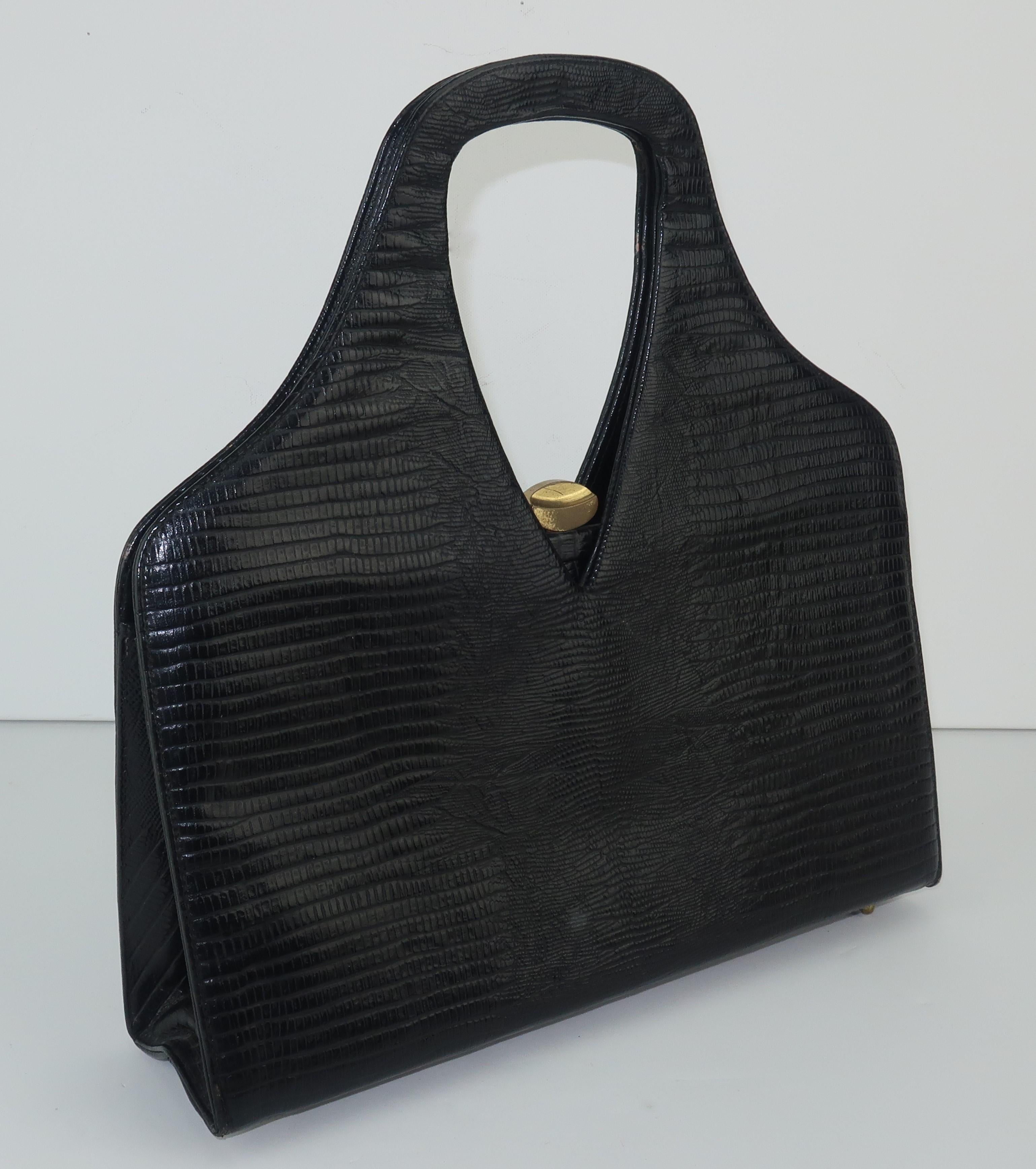 Women's Koro Creation Black Lizard Skin Handbag, 1950's