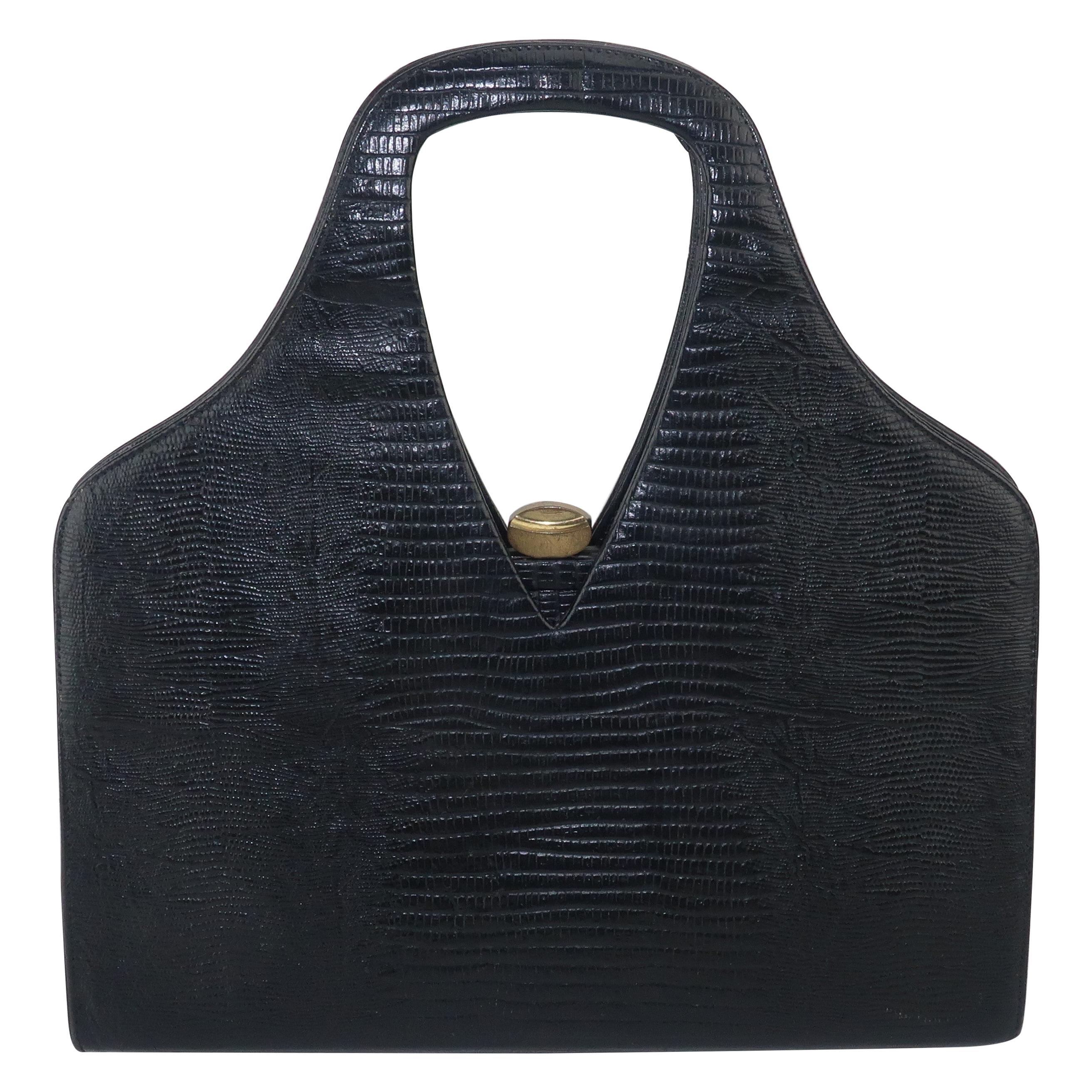 Koro Creation Black Lizard Skin Handbag, 1950's