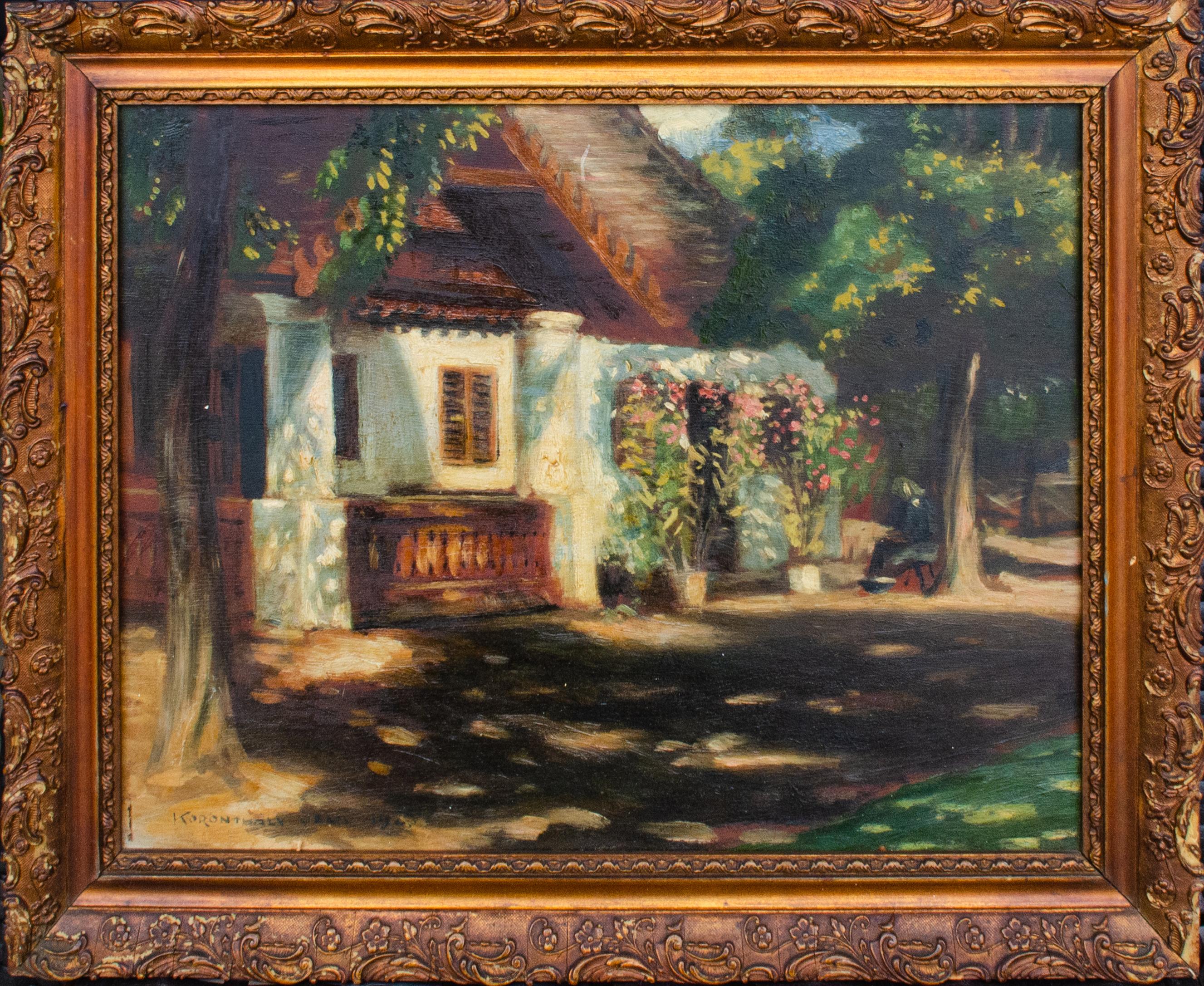 Koronthály Jenő (Hungarian, 1883-1973)
Untitled, 1923
Oil on wood panel
11 3/8 x 14 1/2 in.
Framed: 14 1/8 x 17 1/4 x 1 in.
Signed and dated lower left

A Hungarian artist, Koronthály Jenő studied with Edvi Illés Aladár at the Academy of Fine Arts