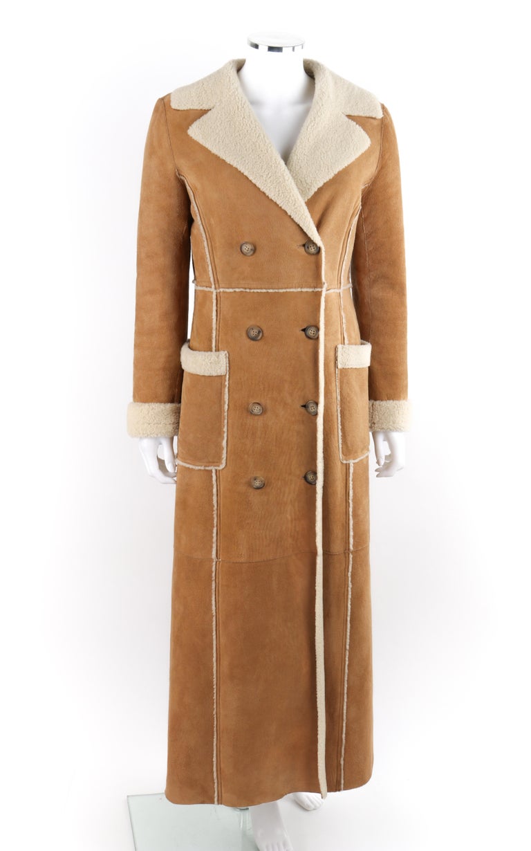 KORS by MICHAEL KORS Tan Suede Shearling Fur Double Breasted Full Length  Coat at 1stDibs