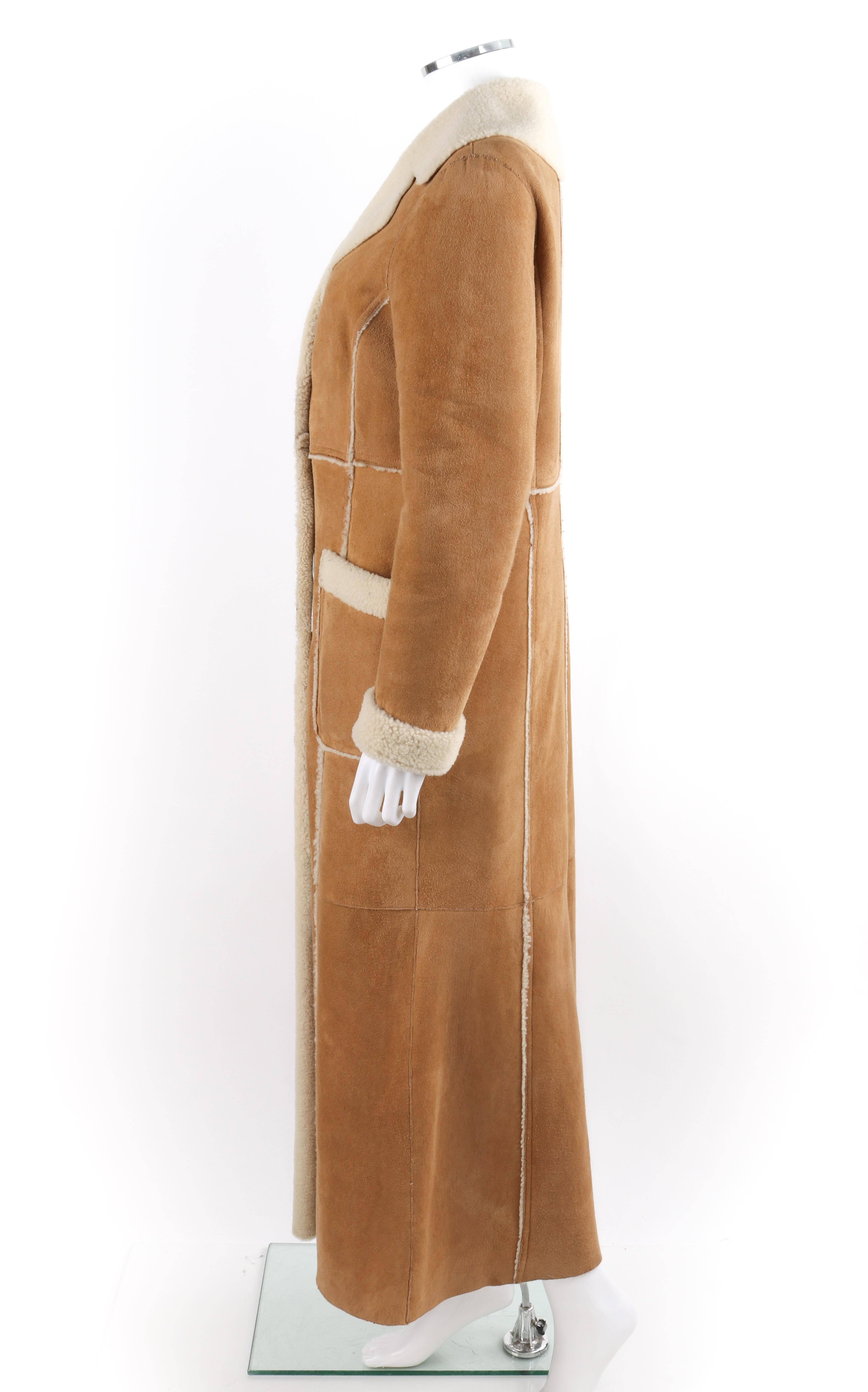 Brown KORS by MICHAEL KORS Tan Suede Shearling Fur Double Breasted Full Length Coat