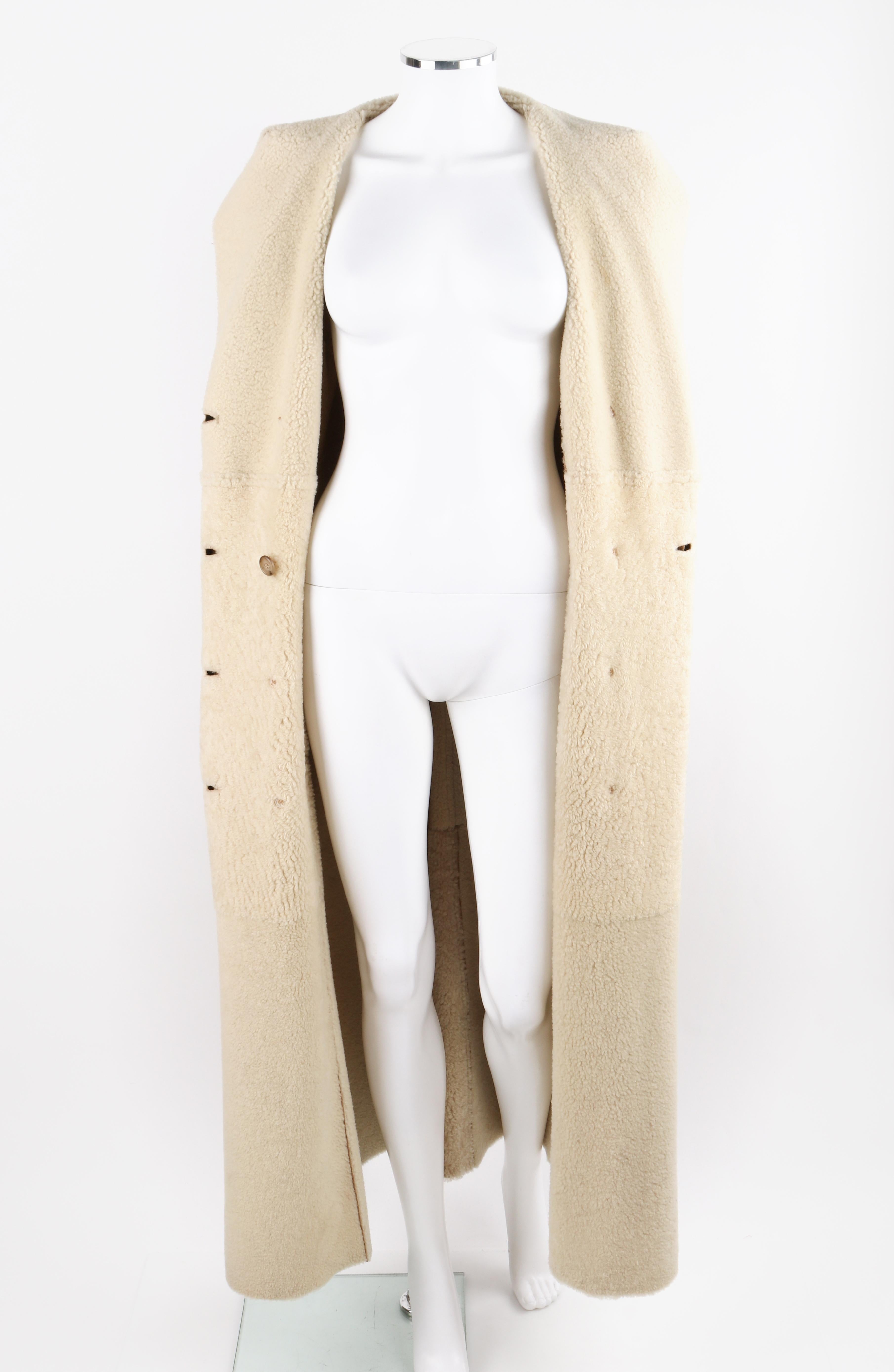 KORS by MICHAEL KORS Tan Suede Shearling Fur Double Breasted Full Length Coat In Good Condition In Thiensville, WI