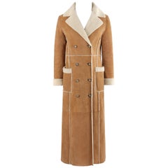 Used KORS by MICHAEL KORS Tan Suede Shearling Fur Double Breasted Full Length Coat