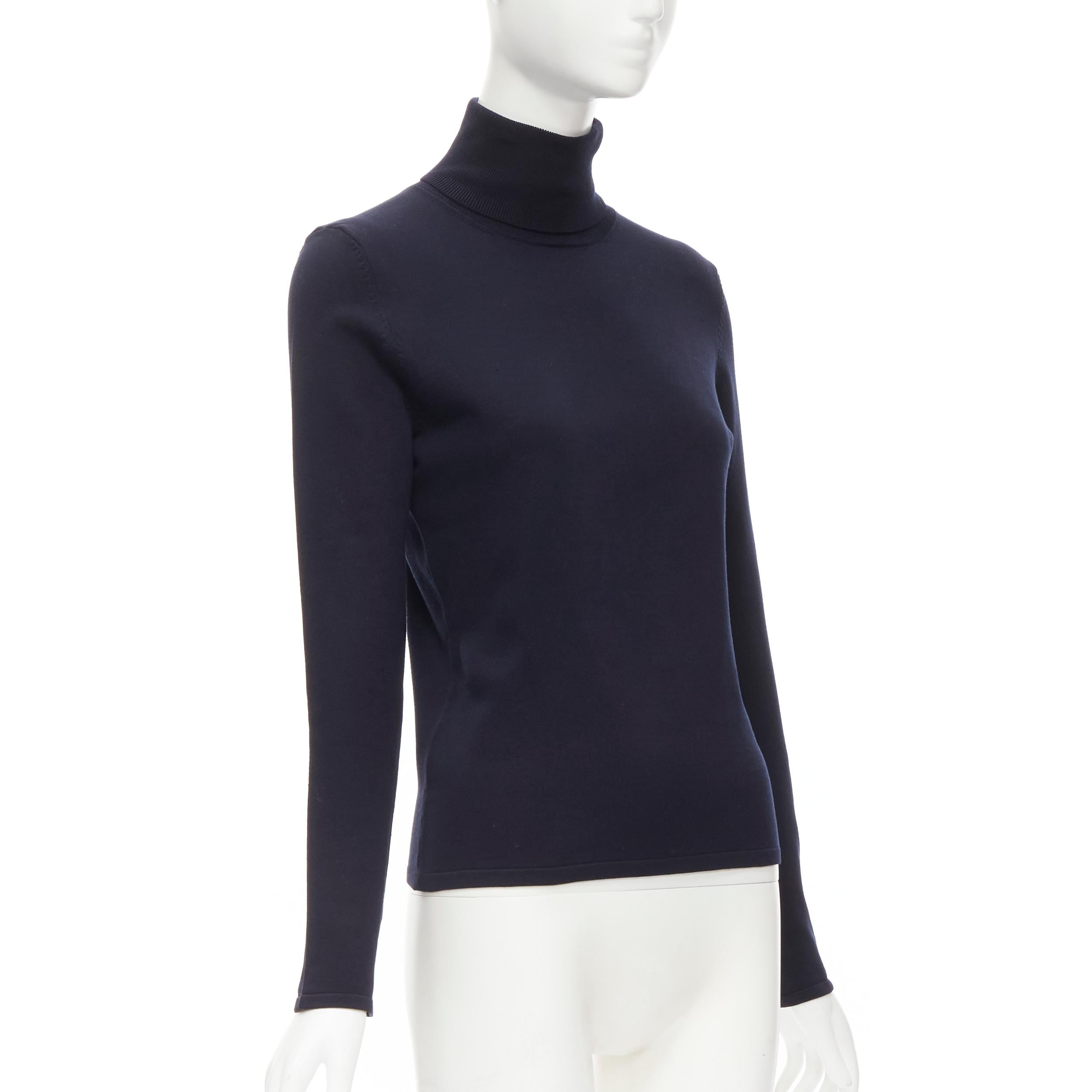 Black KORS MICHAEL KORS navy blue silk nylon knit long sleeve turtleneck sweater S For Sale