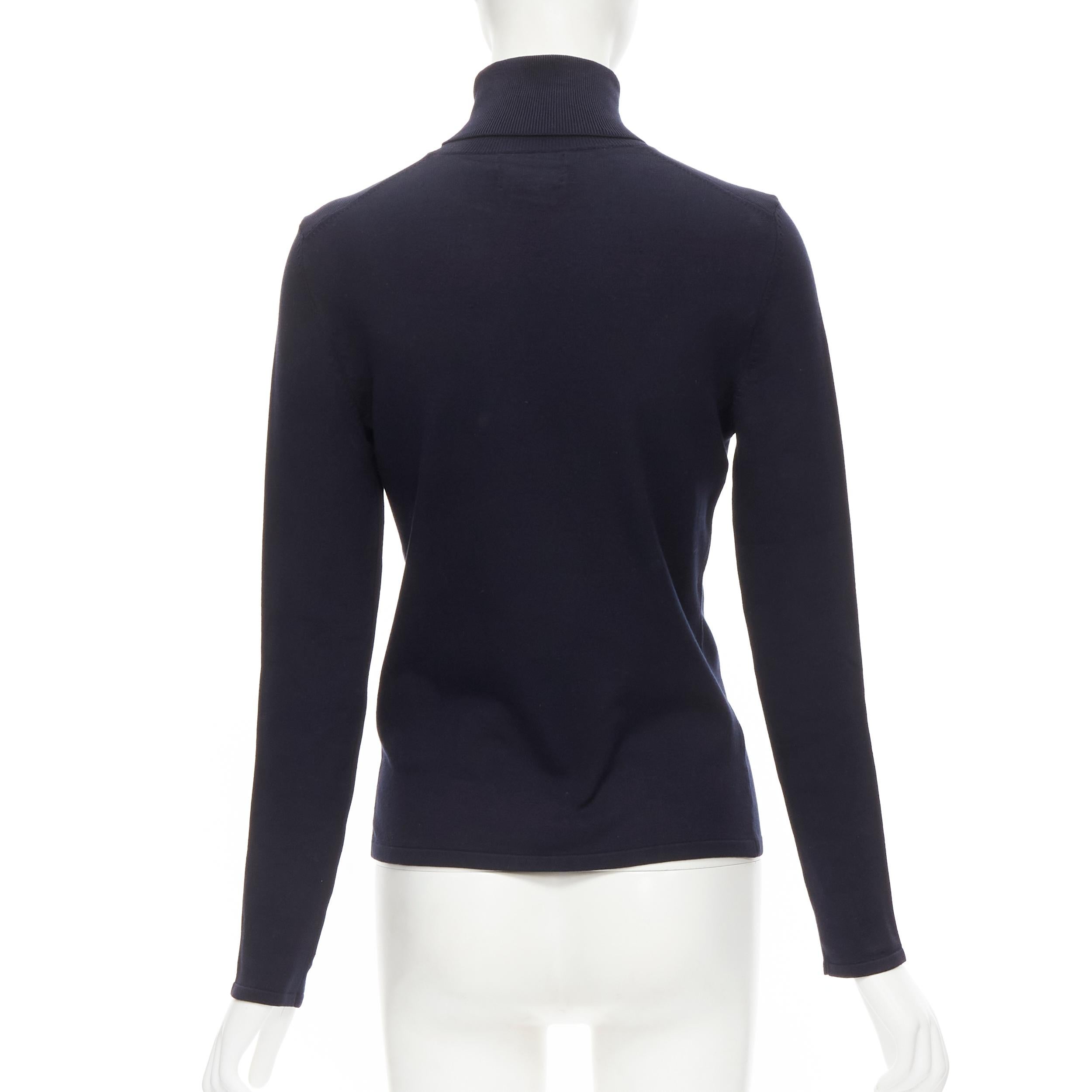 Women's KORS MICHAEL KORS navy blue silk nylon knit long sleeve turtleneck sweater S For Sale
