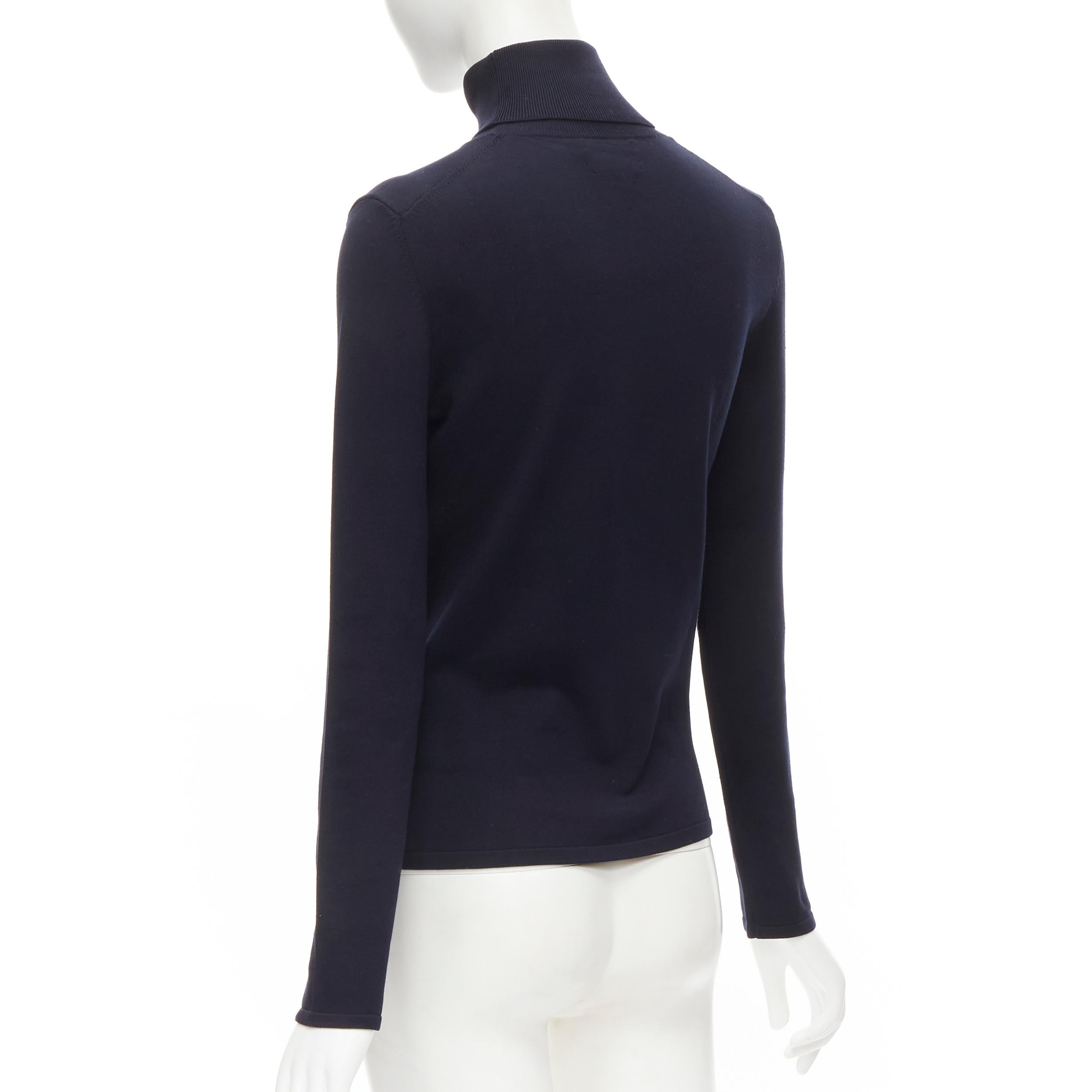 KORS MICHAEL KORS navy blue silk nylon knit long sleeve turtleneck sweater S For Sale 1