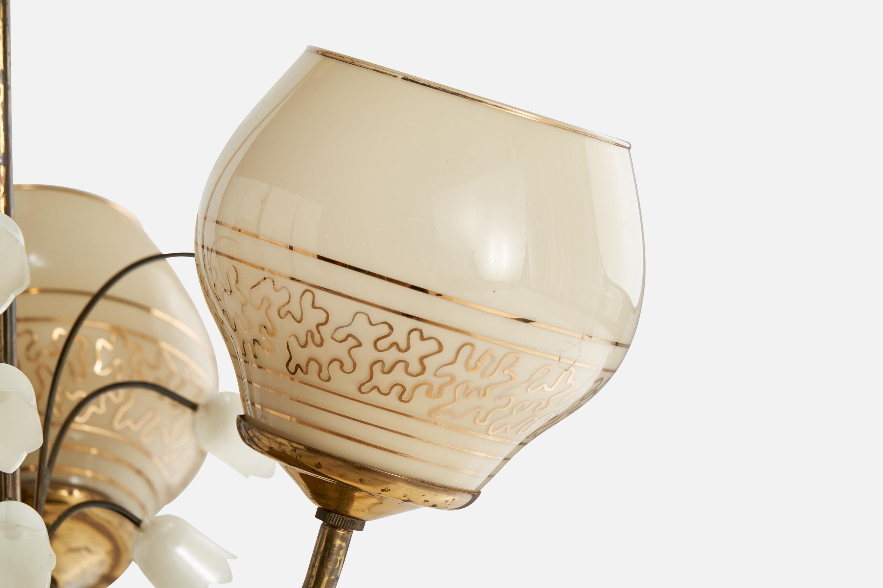 Ottone Korumo, lampadario, ottone, acrilico, vetro, Finlandia, anni '40 in vendita