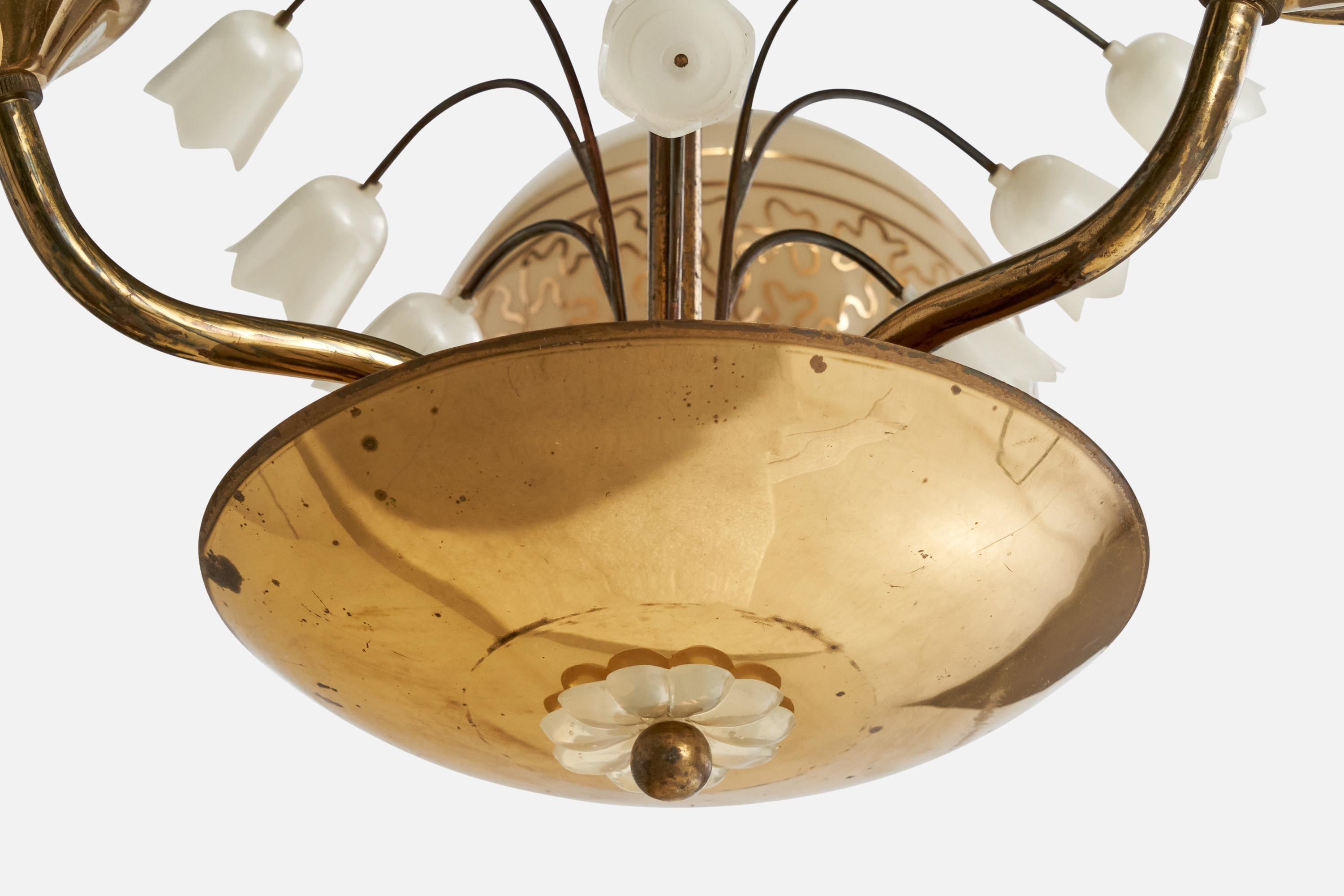 Korumo, lampadario, ottone, acrilico, vetro, Finlandia, anni '40 in vendita 1