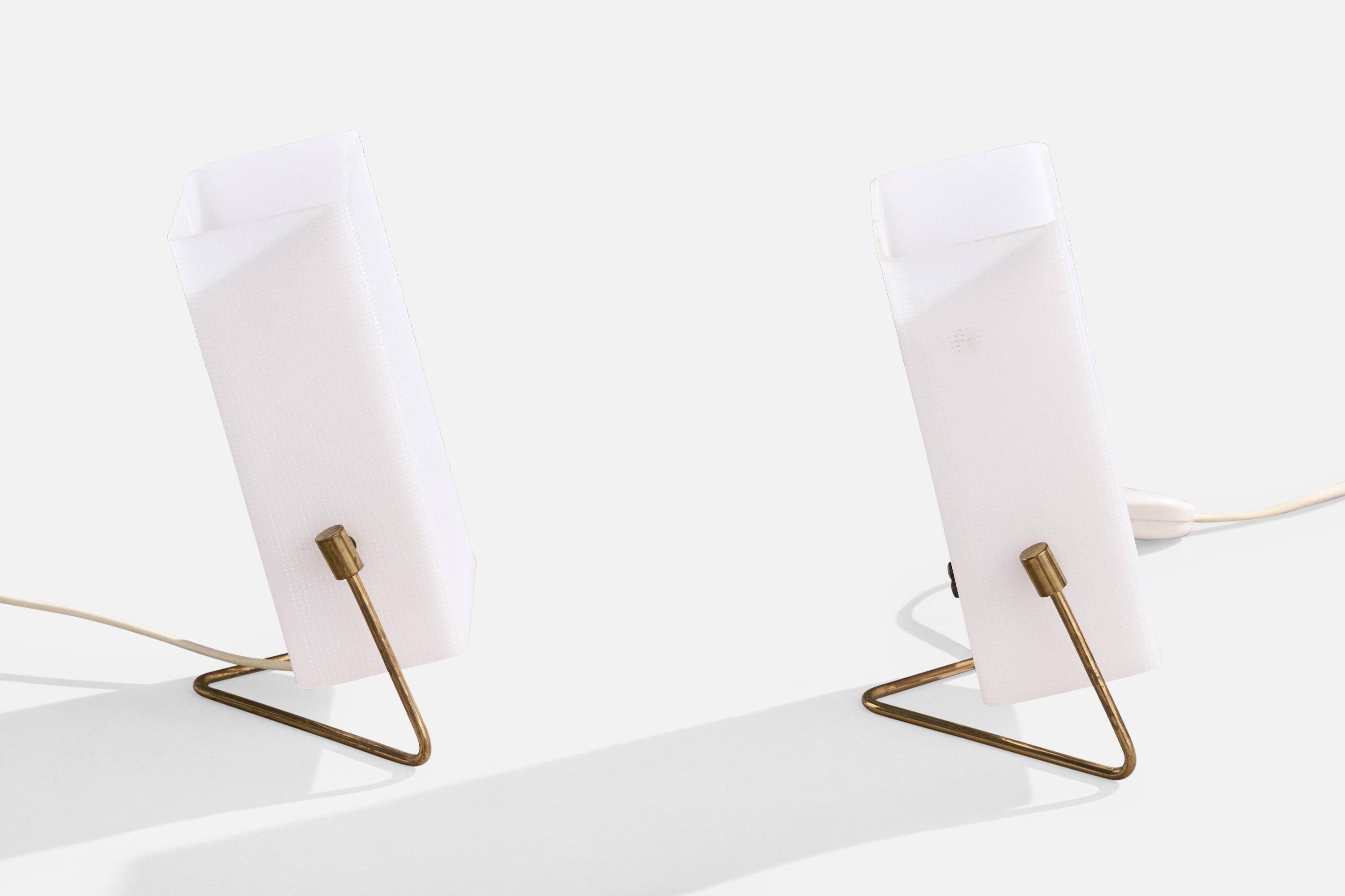 Finnish Korumo, Table Lamps, Brass, Acrylic, Finland, 1950s For Sale