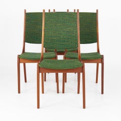 Korup Stolefabrik Mid Century Teak Green Upholstered Dining Chairs, Set of 4