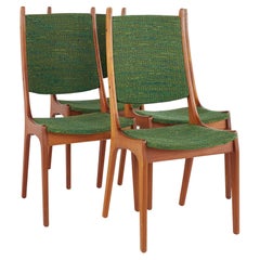Korup Stolefabrik Mid Century Teak Green Upholstered Dining Chairs, Set of 4