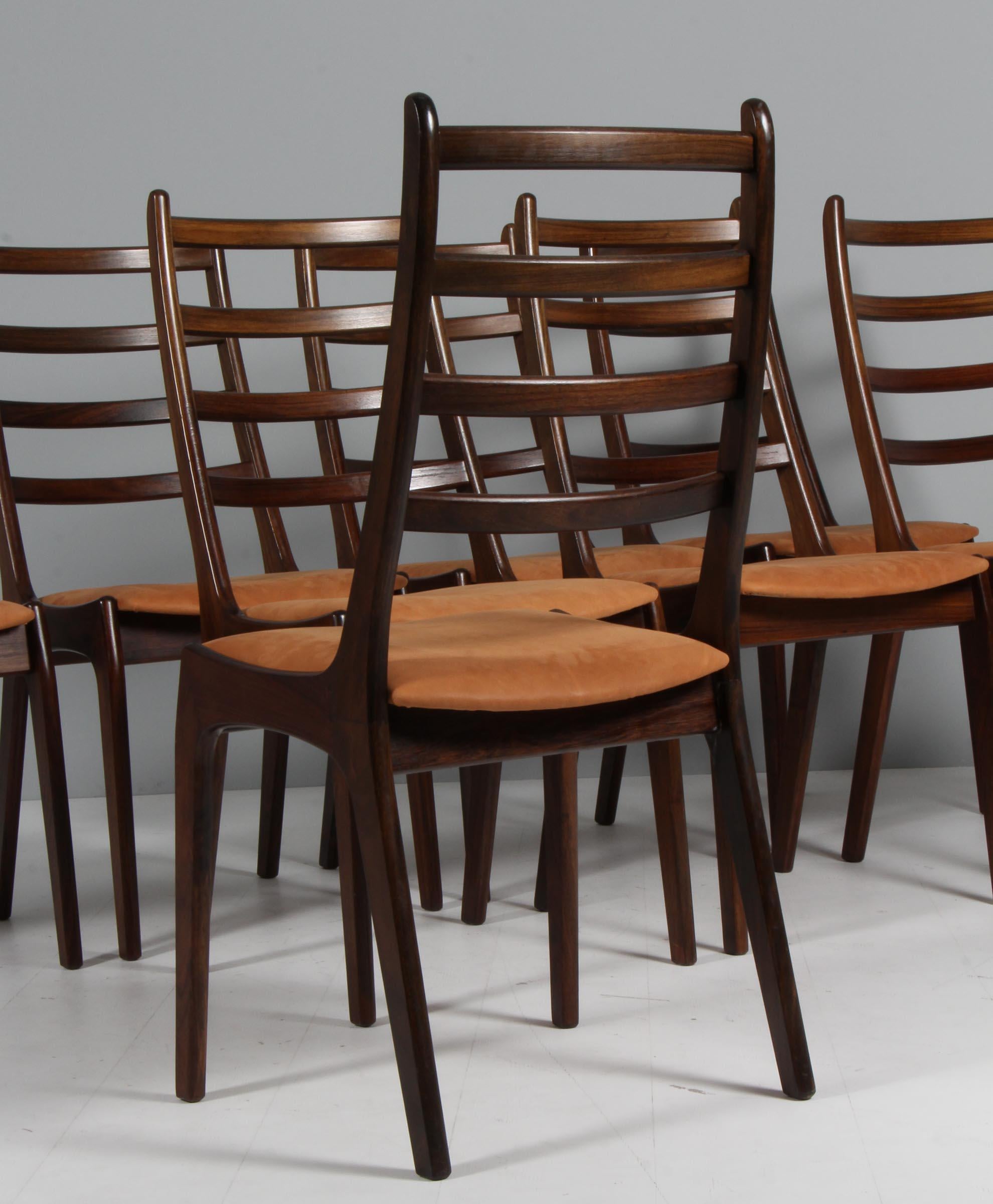 Leather Korup stolefabrik set of eight dining chairs in rosewood, 1960s Denmark