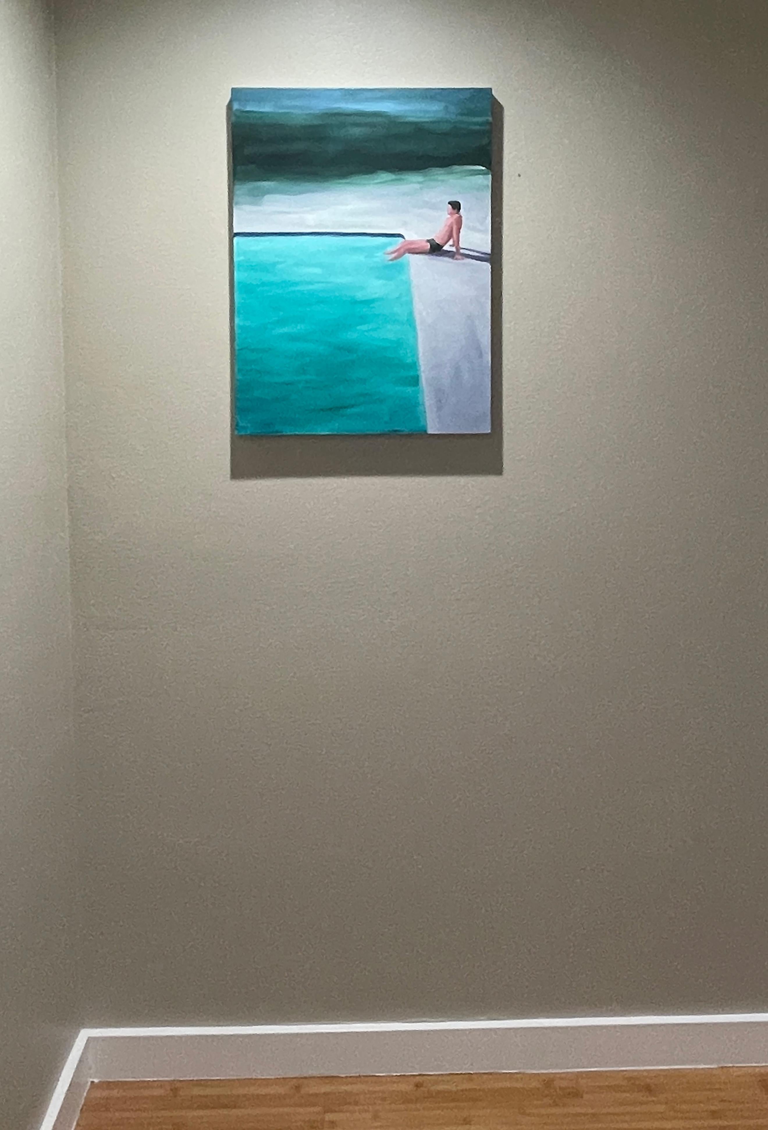 „A Moment Of Reflection“ – Öl auf Leinen (Blau), Figurative Painting, von Kory Alexander