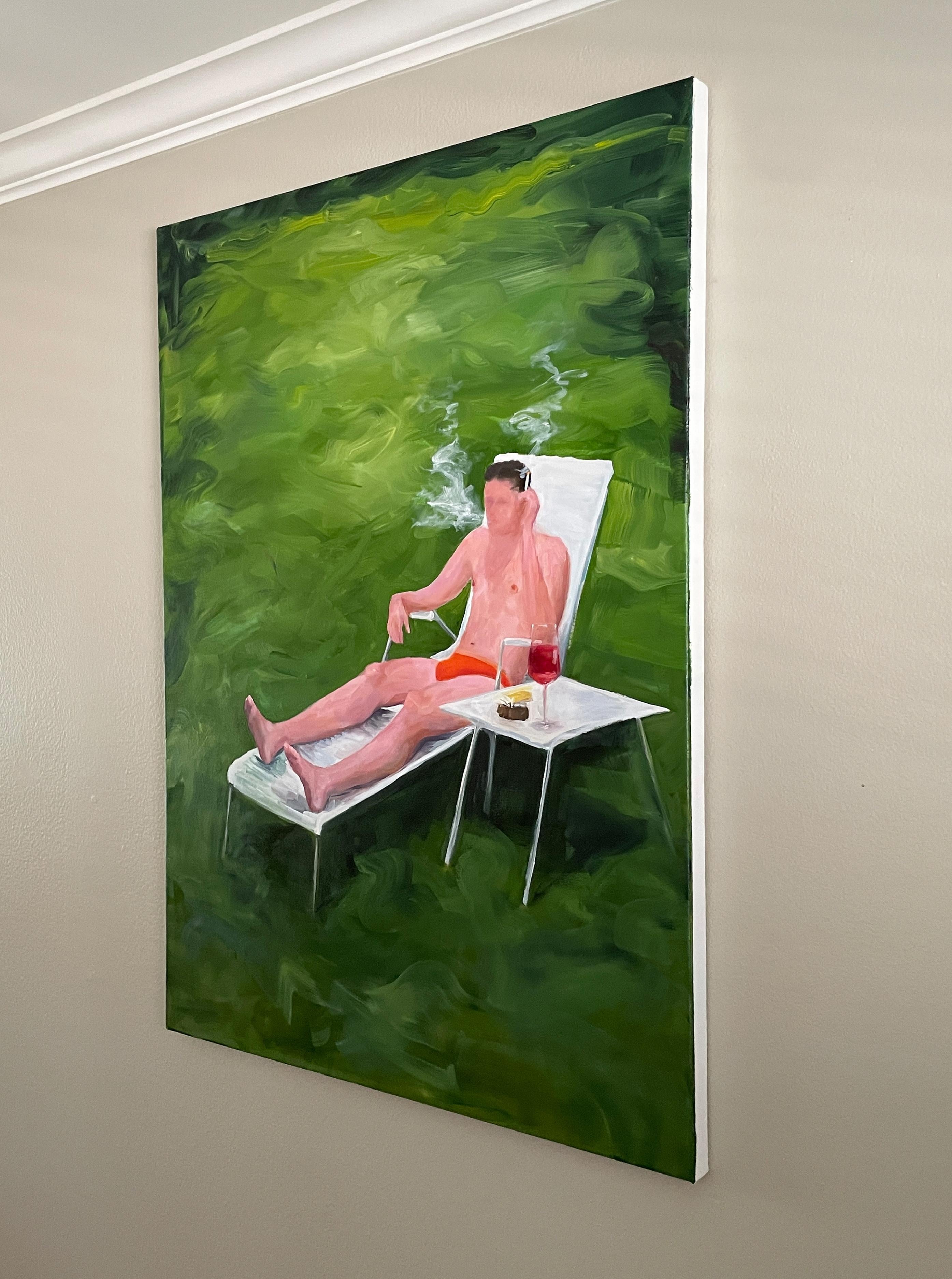 Un altro giorno libero - olio su tela - Figurative Painting Verde di Kory Alexander