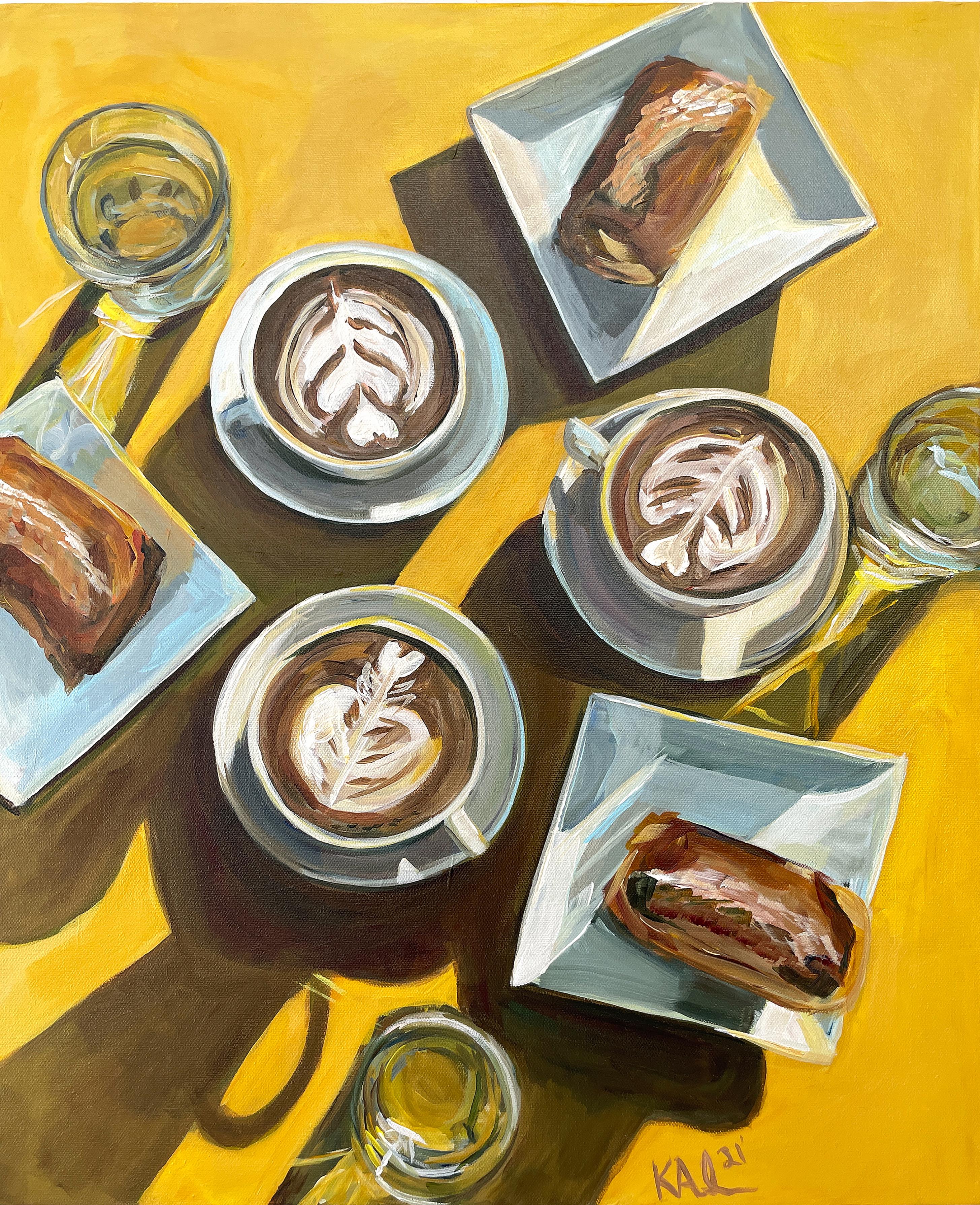 Kory Alexander Figurative Painting - Coffee in Malibu- oil on canvas