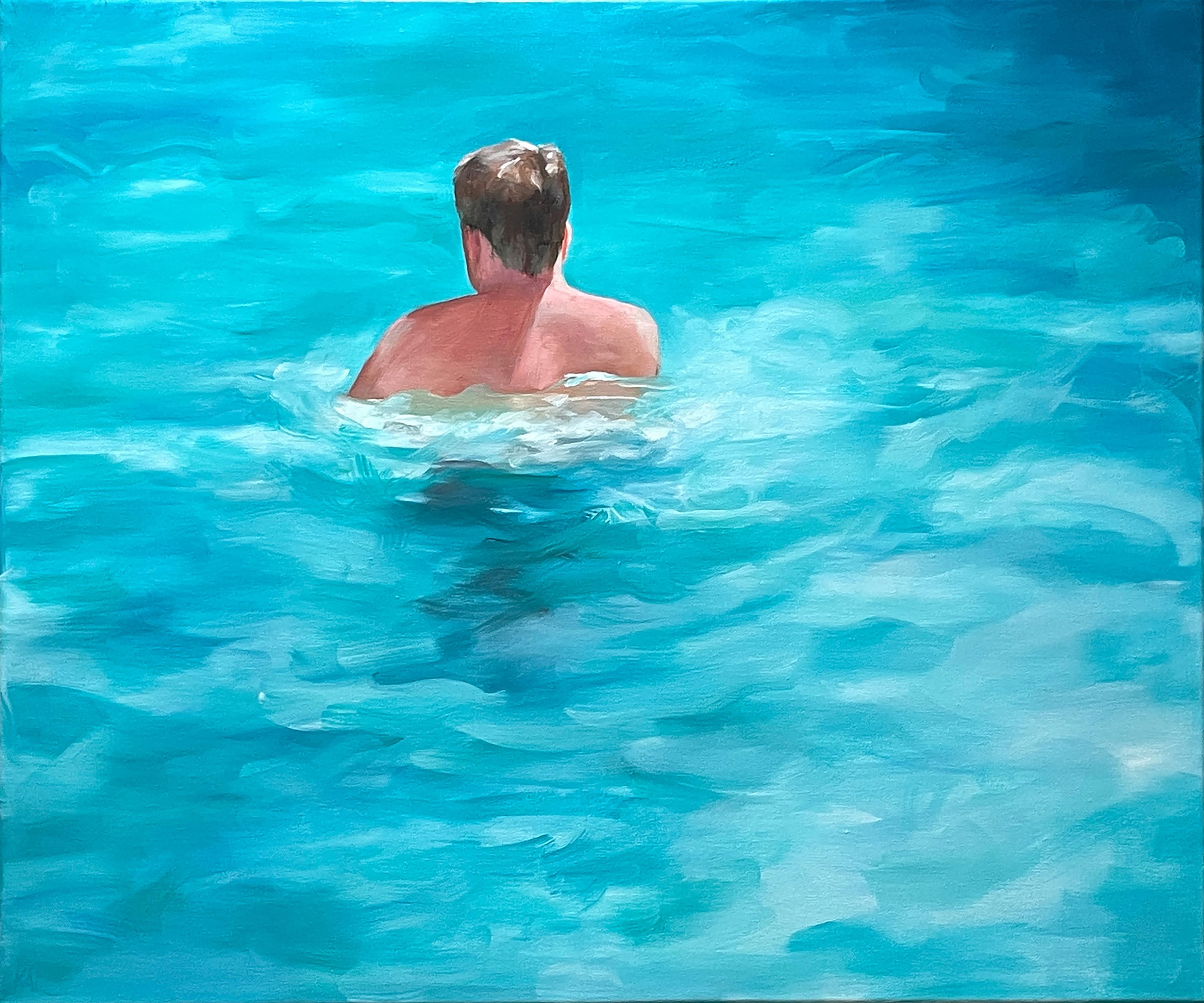 “Demure”- oil on linen - Blue Figurative Painting by Kory Alexander