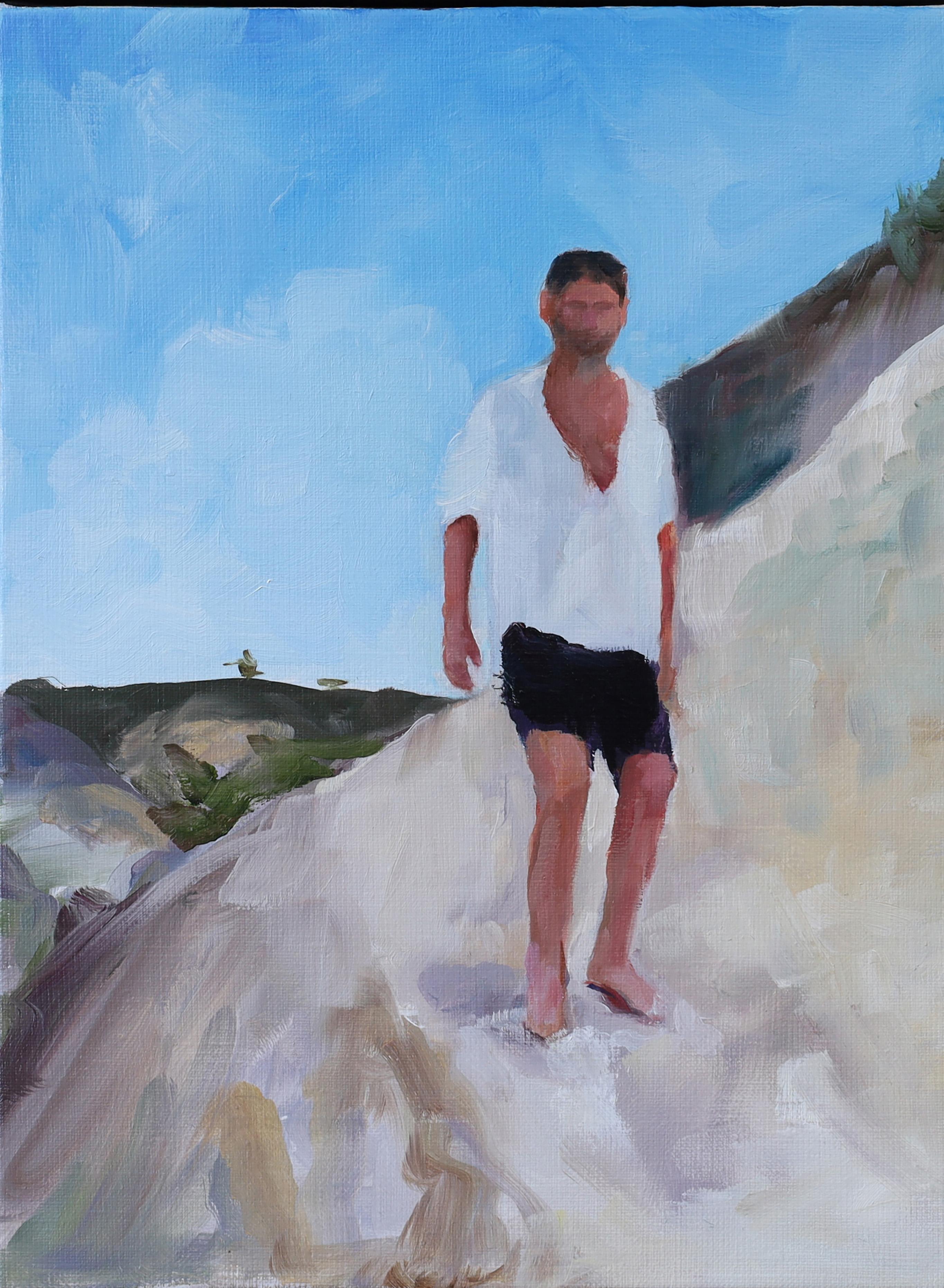 Kory Alexander Figurative Painting - “Hike Down to Nude Beach”- oil on linen, framed