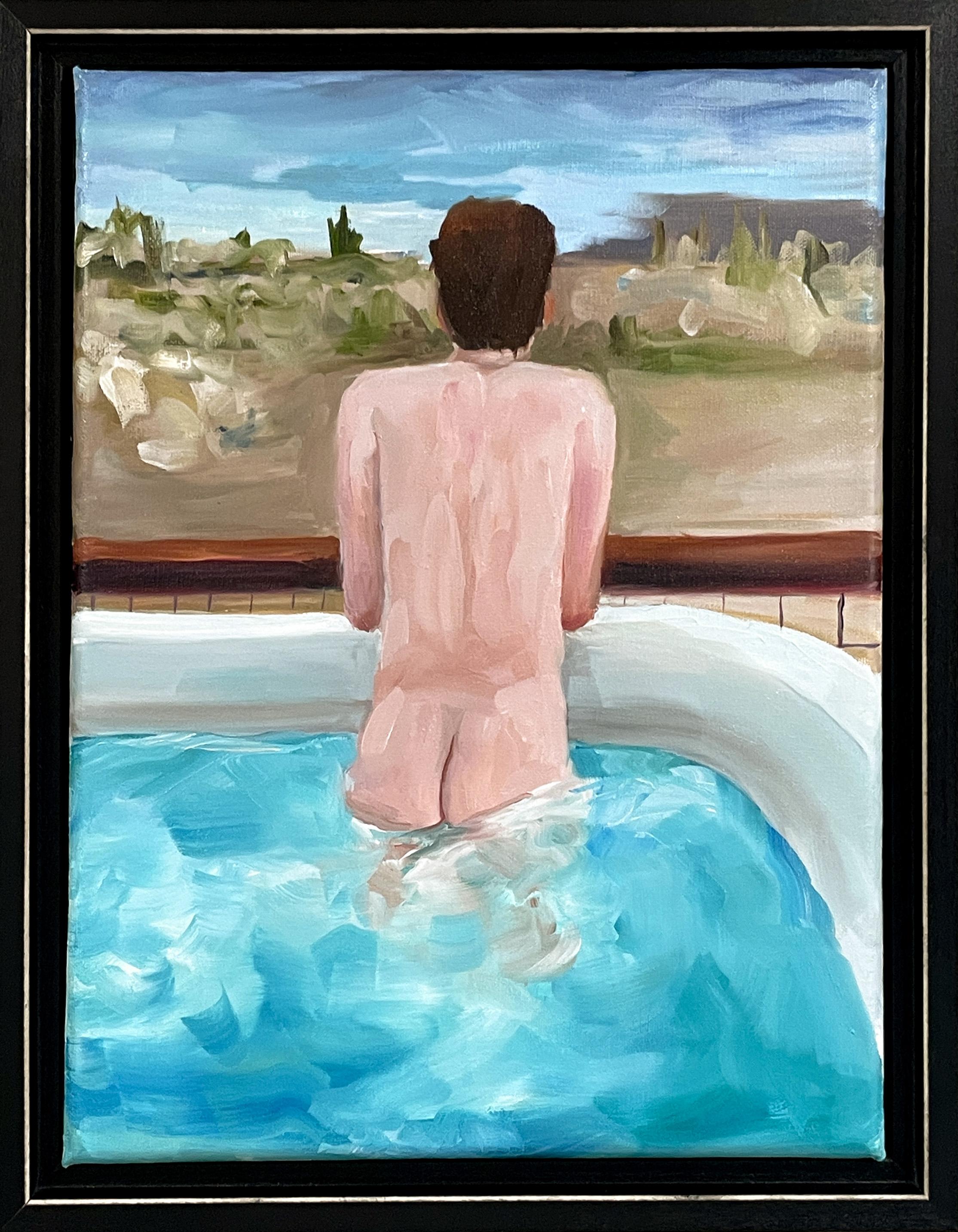 “Hot Tub During a Cold Dawn”- oil on linen, framed - Painting by Kory Alexander