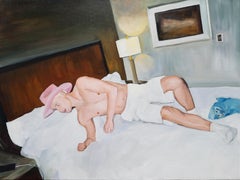 "Lubomir in Bed Reaching for his Iphone" oil on Linen