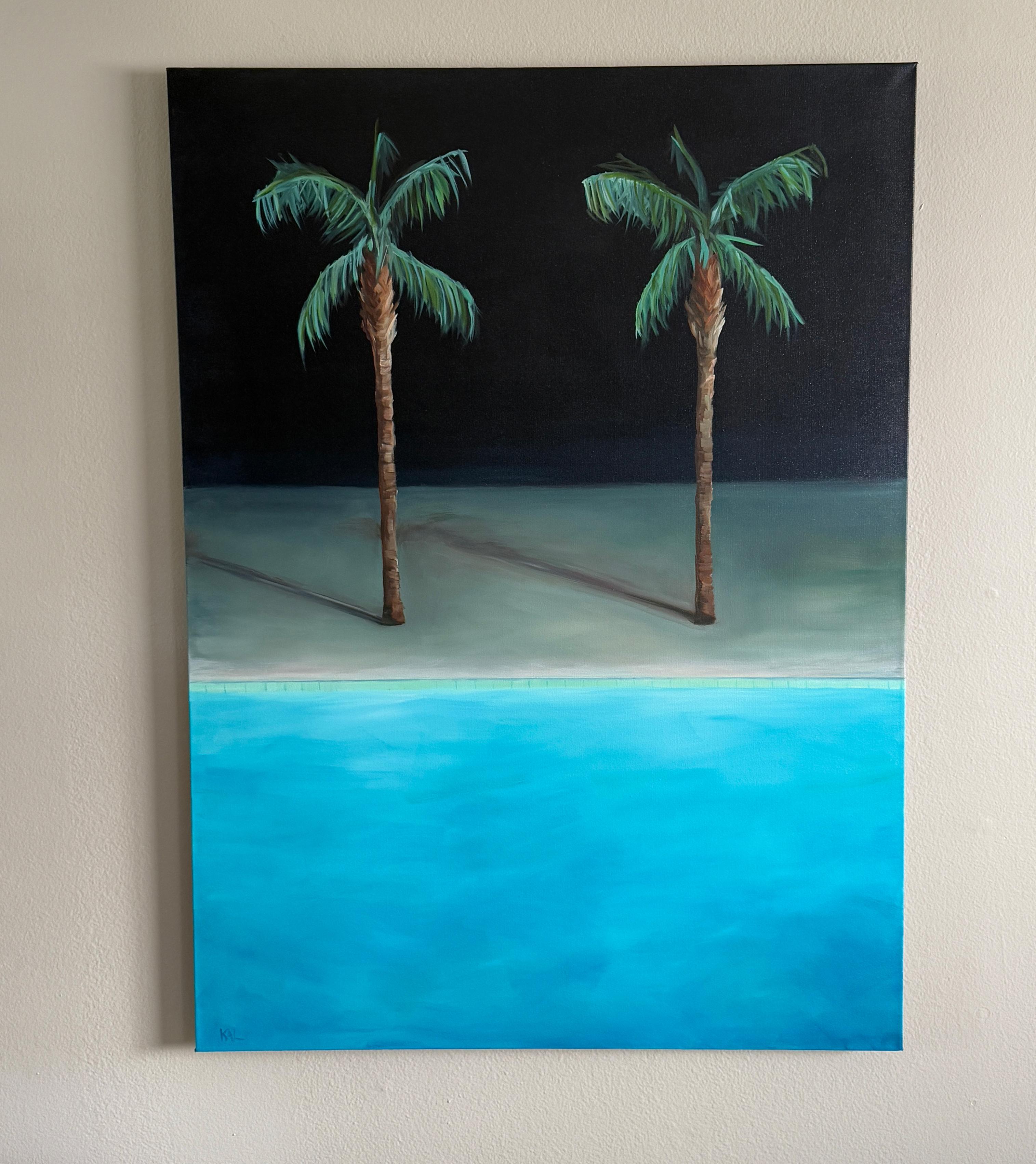 Night Pool No.3 - oil on canvas - Blue Figurative Painting by Kory Alexander