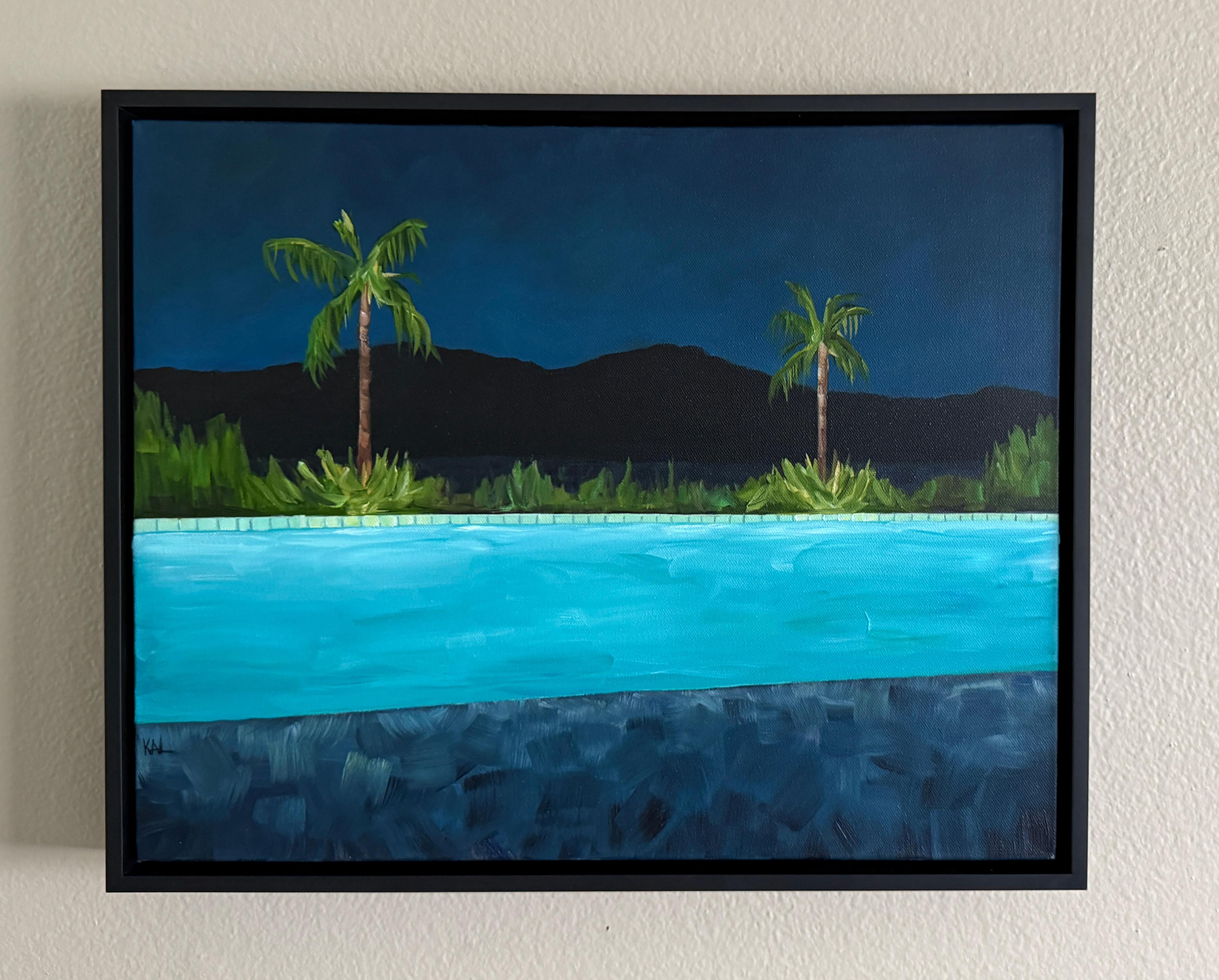 Night Pool - oil on canvas, framed - Painting by Kory Alexander