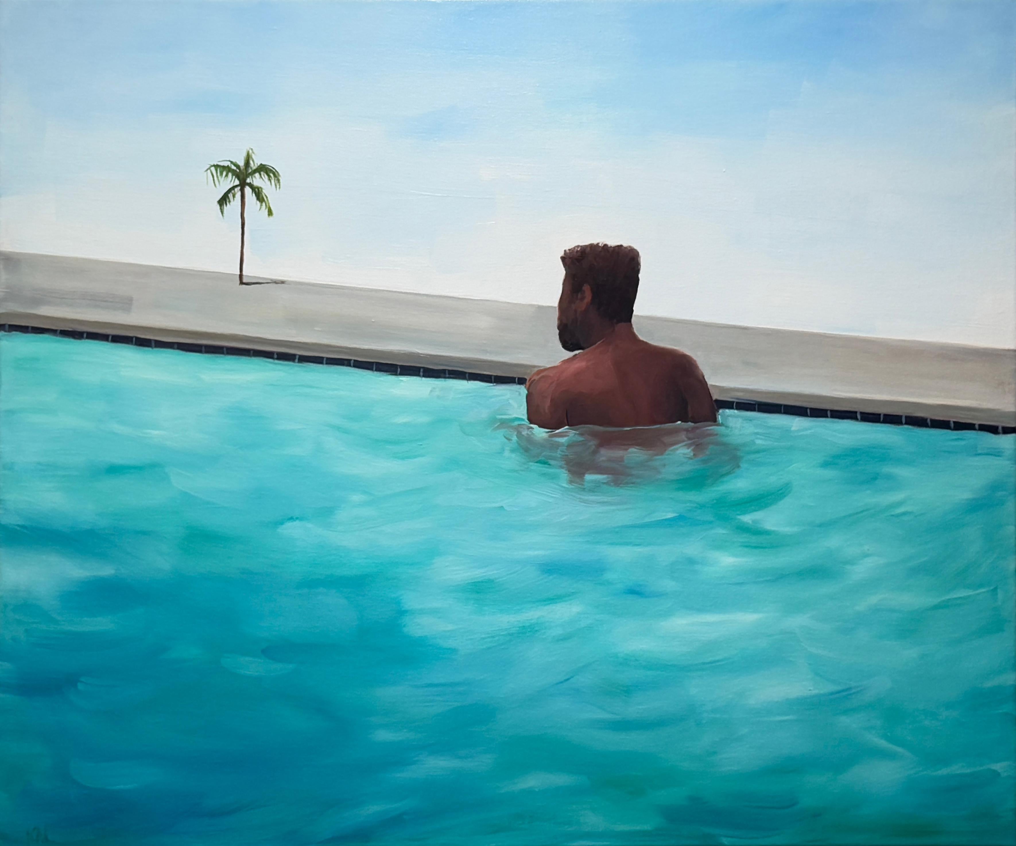 “Paradise”- oil on linen - Blue Figurative Painting by Kory Alexander