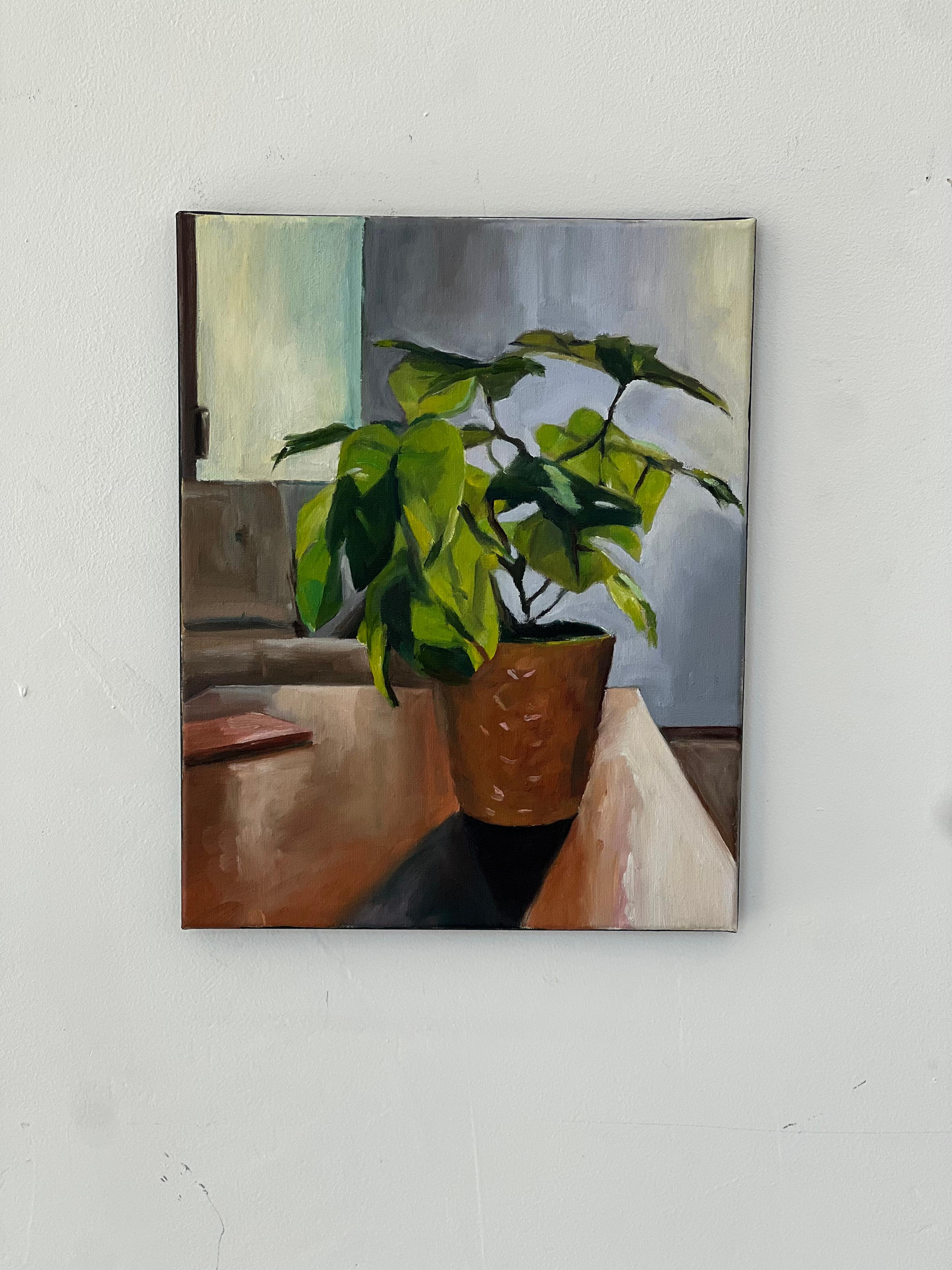 Plastisches Hauspflanzgef  l auf Leinwand (Braun), Figurative Painting, von Kory Alexander