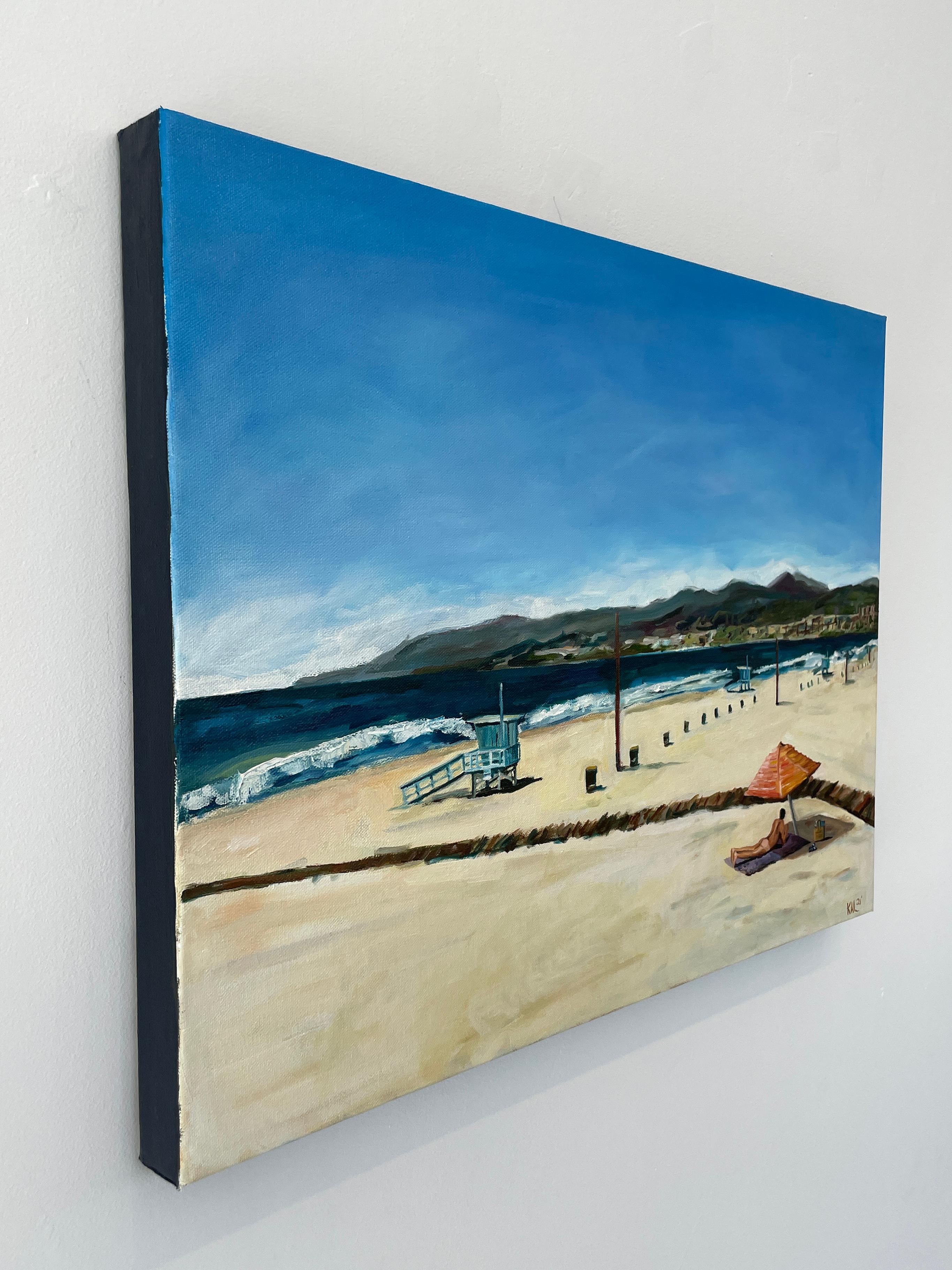 The Beachgoer- oil on canvas - Blue Figurative Painting by Kory Alexander