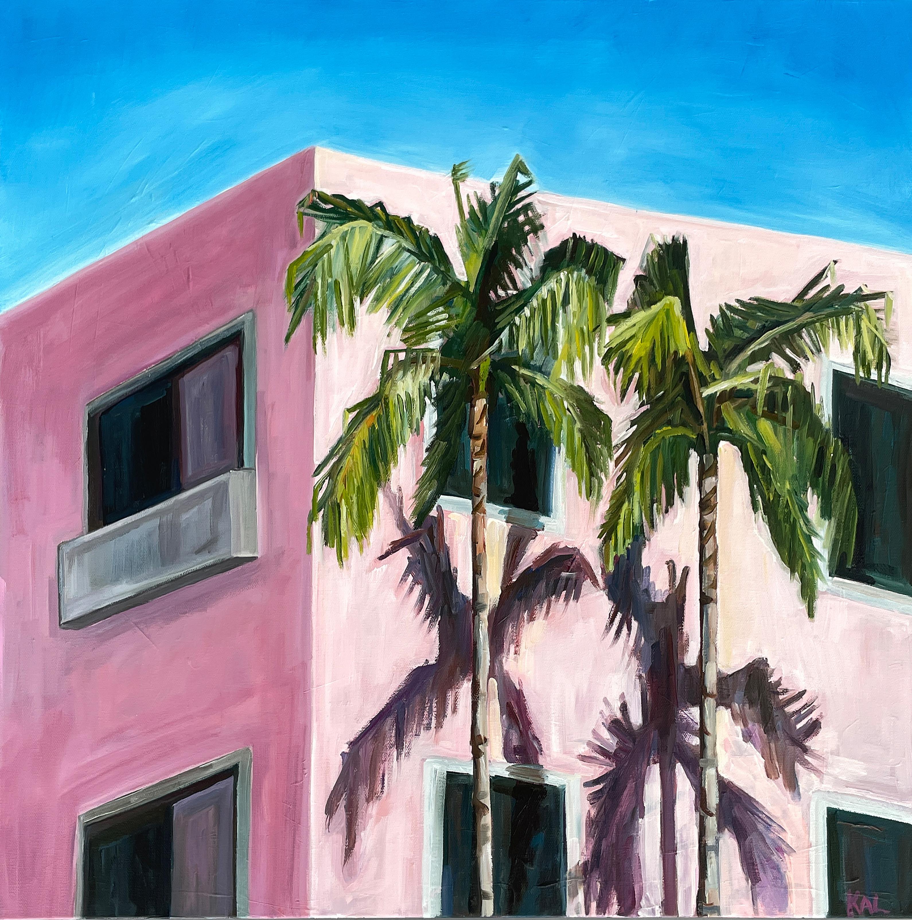 Kory Alexander Figurative Painting - Two Palms of Santa Monica Blvd.- oil on canvas