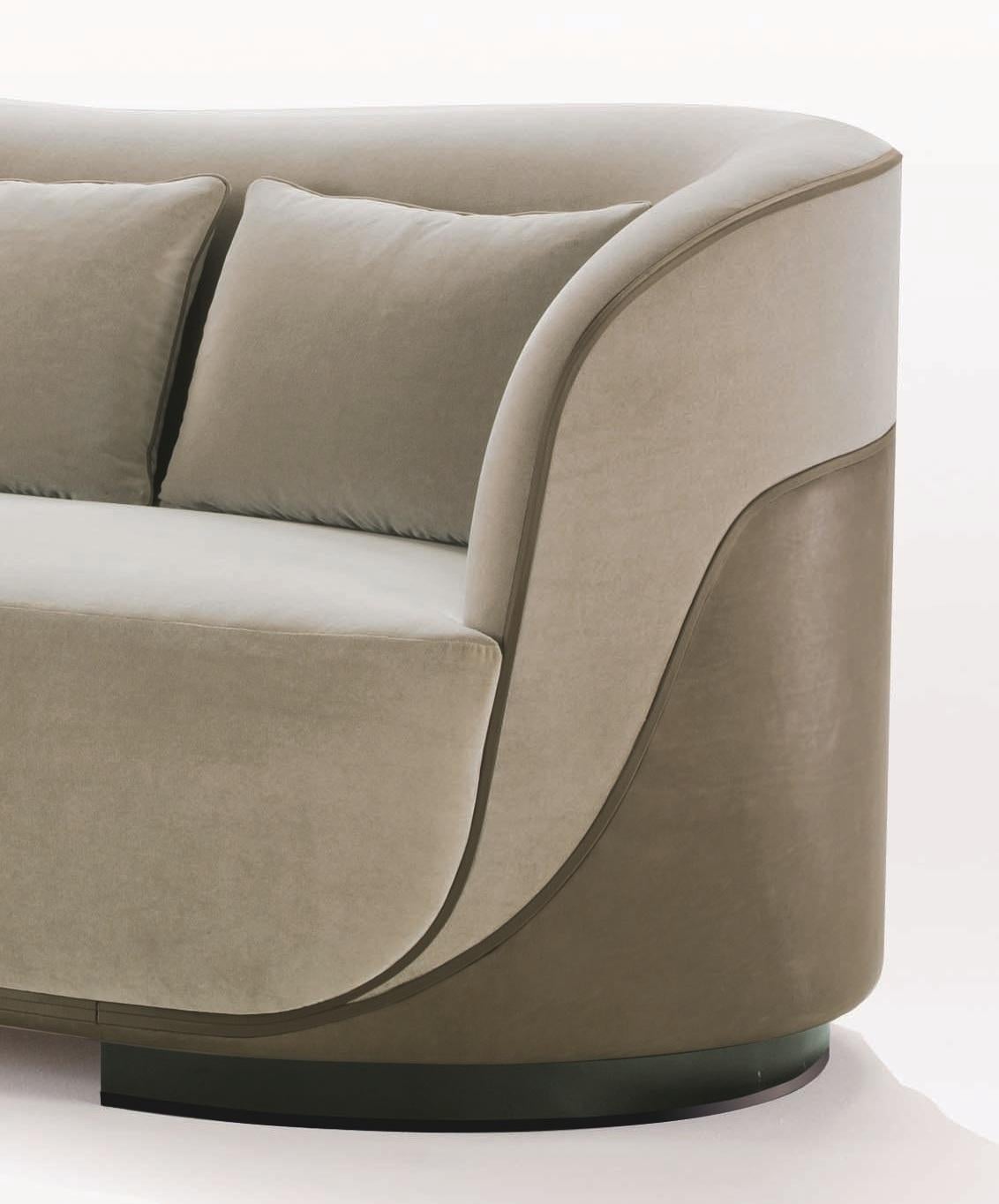 Modern Kos, Orsi, Daniel Kostiuc, K-Sofa, Polished Black Nickel, Beige Fabric & Leather For Sale