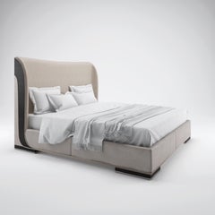 Kos, Orsi, Daniel Kostiuc, K-Double Bed, Polished Black Nickel, Beige Fabric