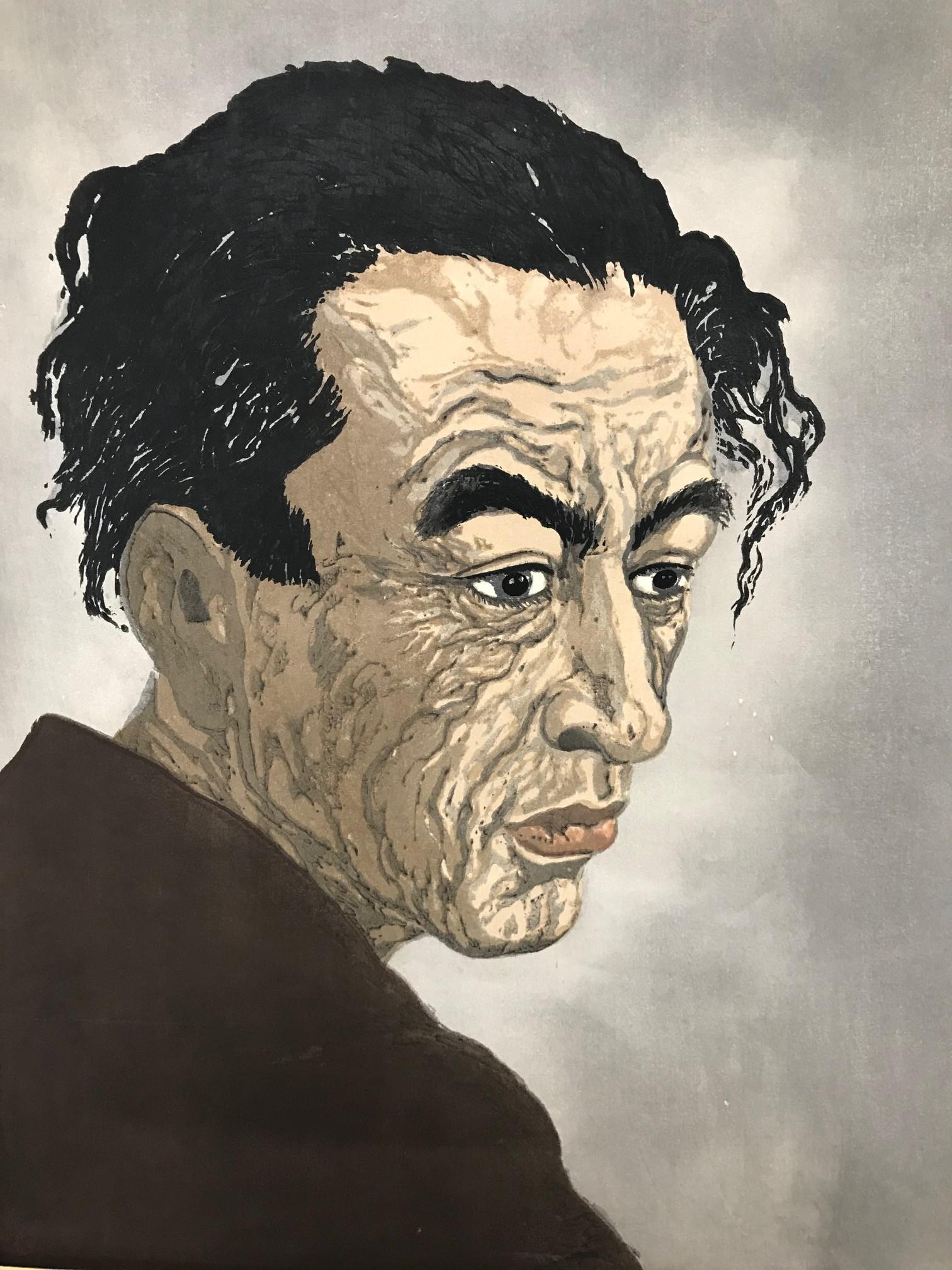 Koshiro Onchi Japanese Woodblock Print Portrait of the Poet Hagiwara Sakutaro 3