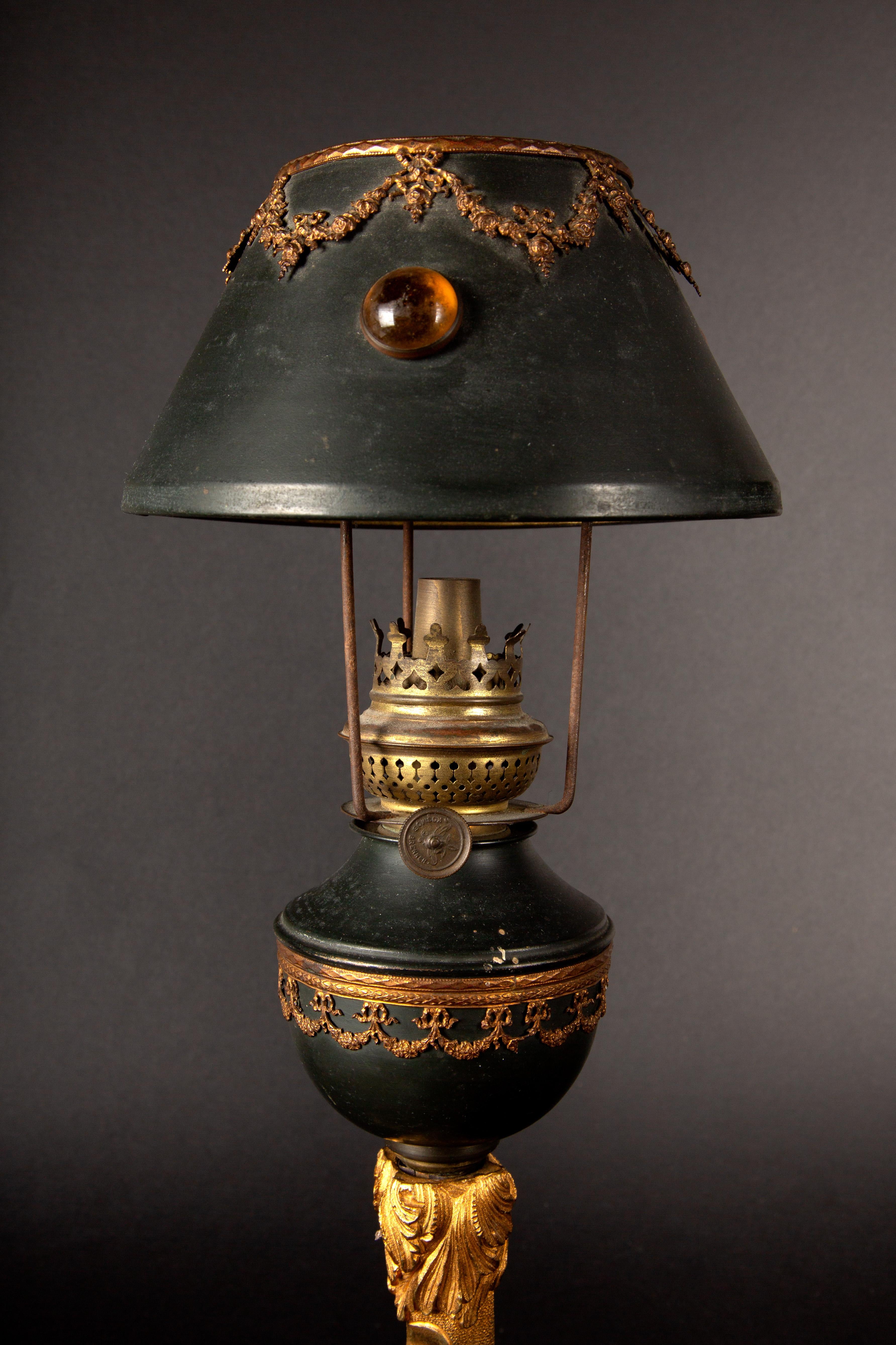 Napoleon III Kosmos Brenner French Oil Lamps on Bronze Gilt Eagle Claws For Sale