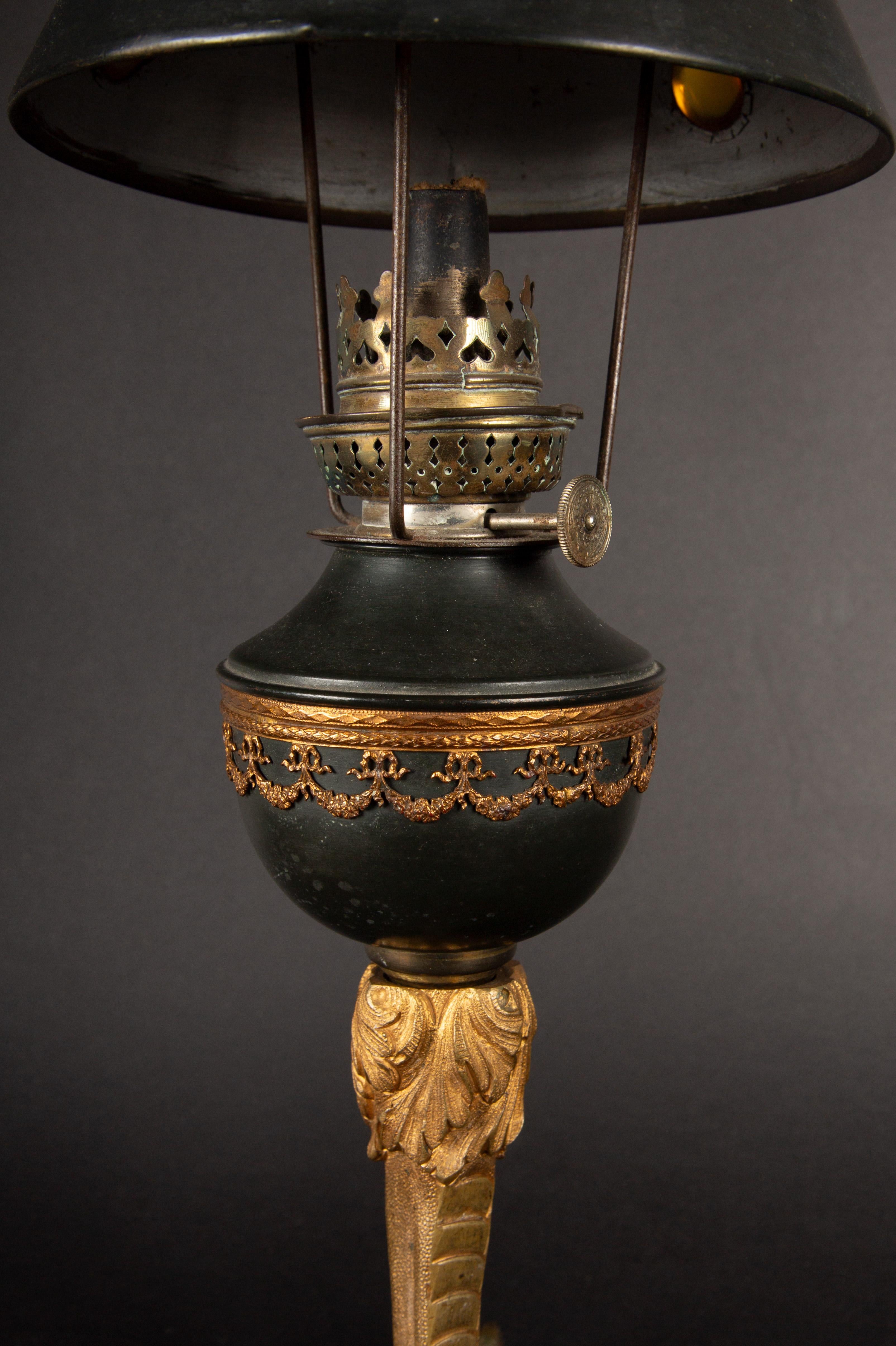 19th Century Kosmos Brenner French Oil Lamps on Bronze Gilt Eagle Claws For Sale