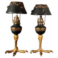 Kosmos Brenner French Oil Lamps on Bronze Gilt Eagle Claws