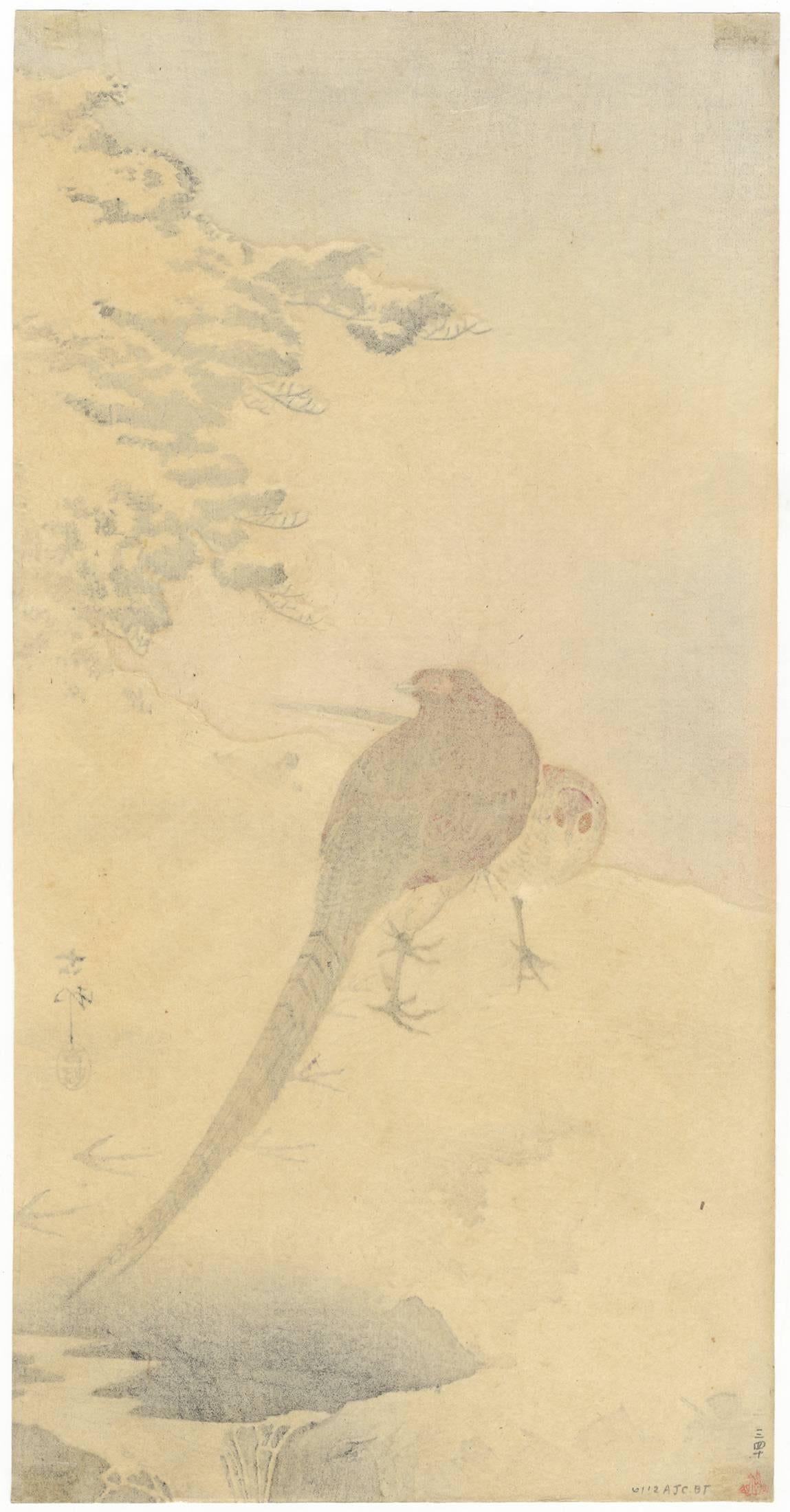 Artist: Koson Ohara (1877-1945)
Title: A Couple of Pheasants in the Snow
Published: 1900-1949.

Ohara Koson was one of great print makers of the 20th century, best known for his kacho-e, prints of flowers and birds.

Koson's prints after 1926