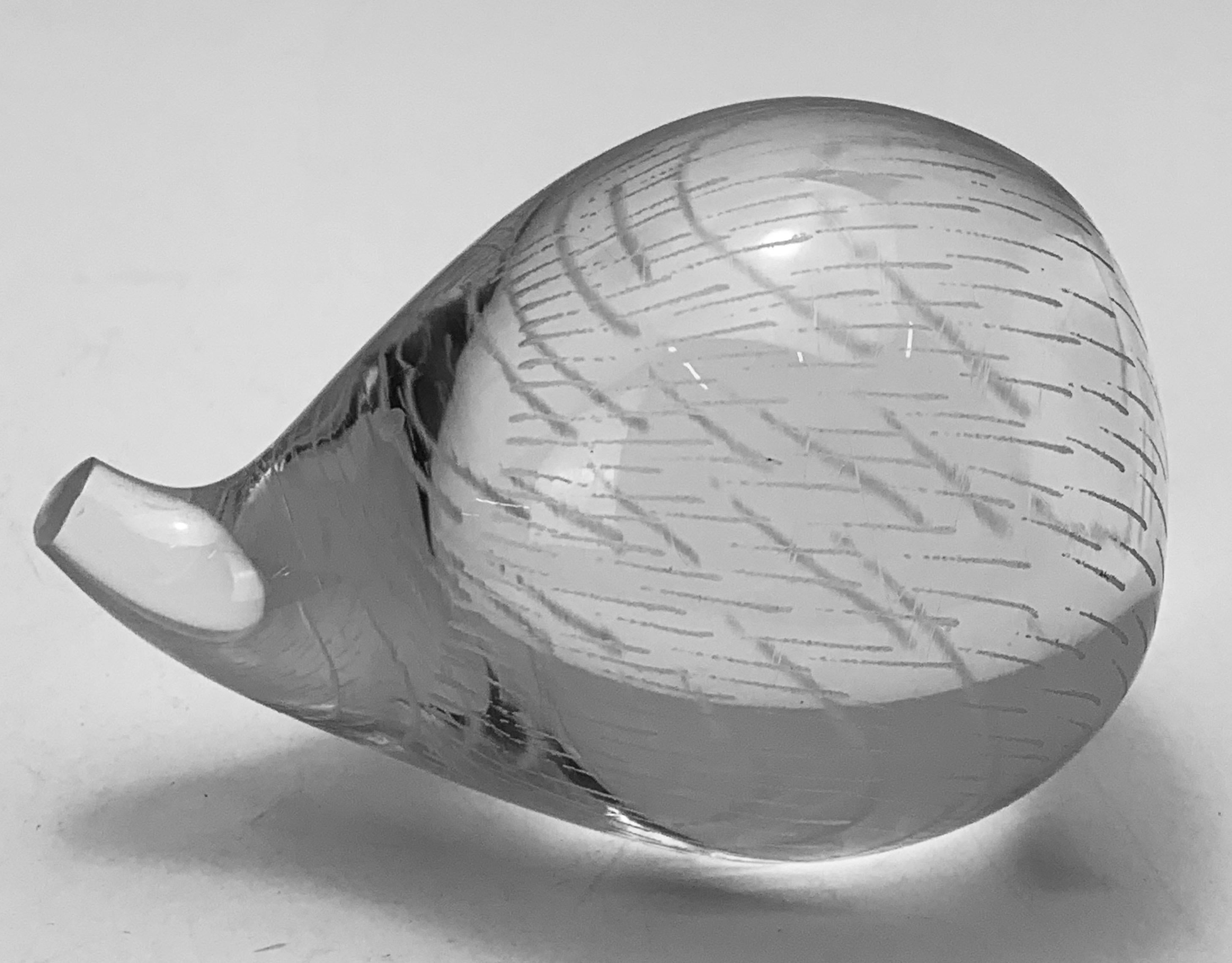 Kosta Boda of Sweden had created a series of abstract clear art glass animals between 1960-1980. This particular piece is a hedgehog and was created and designed by Vicke Lindstrand. V. Lindstrand worked for Kosta Boda from 1950-1973. The two eyes