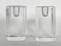 Kosta Boda Anna Ehrner Short Crystal Candle Holders, Pair