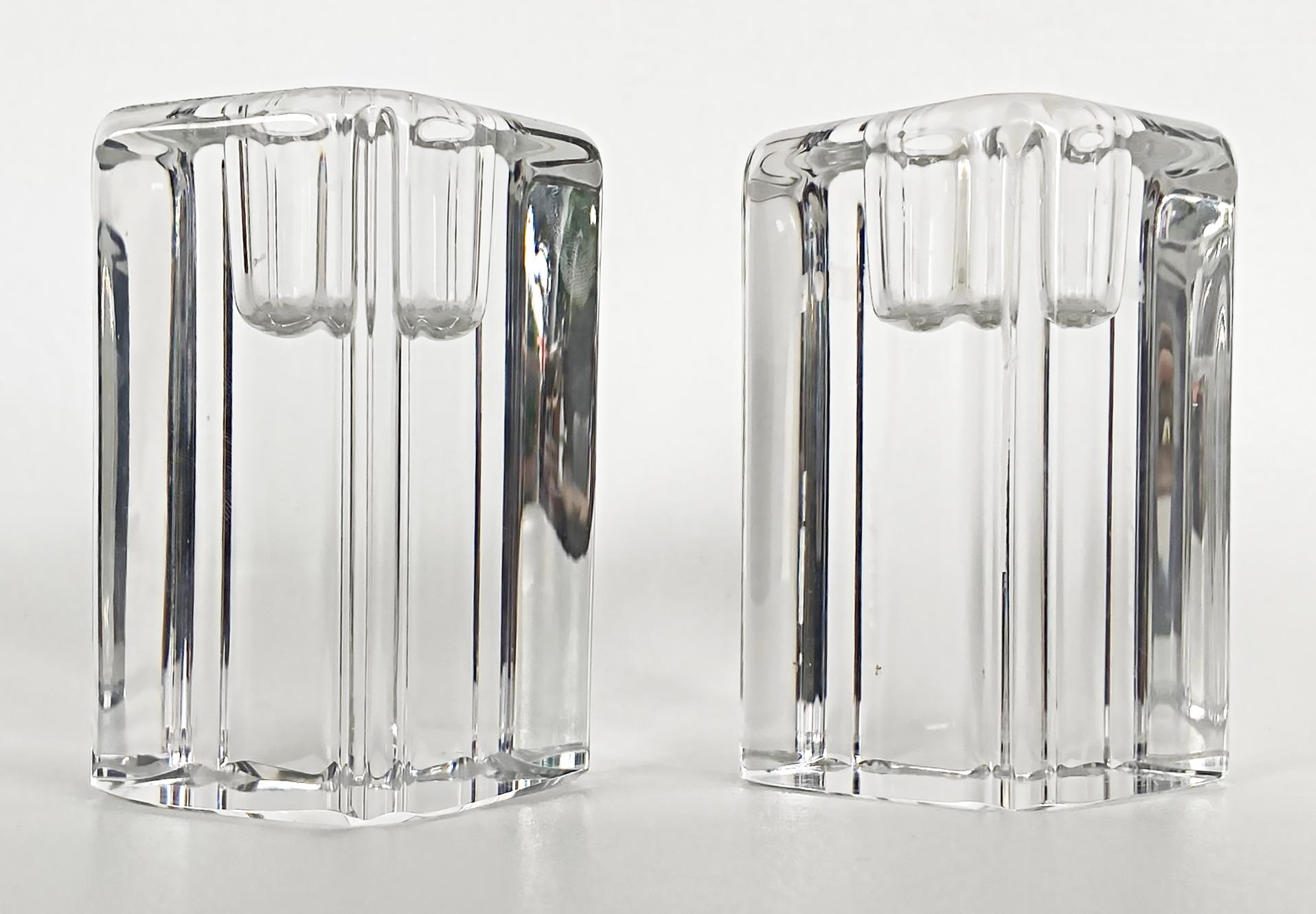 Swedish Kosta Boda Anna Ehrner Short Crystal Candle Holders, Pair For Sale