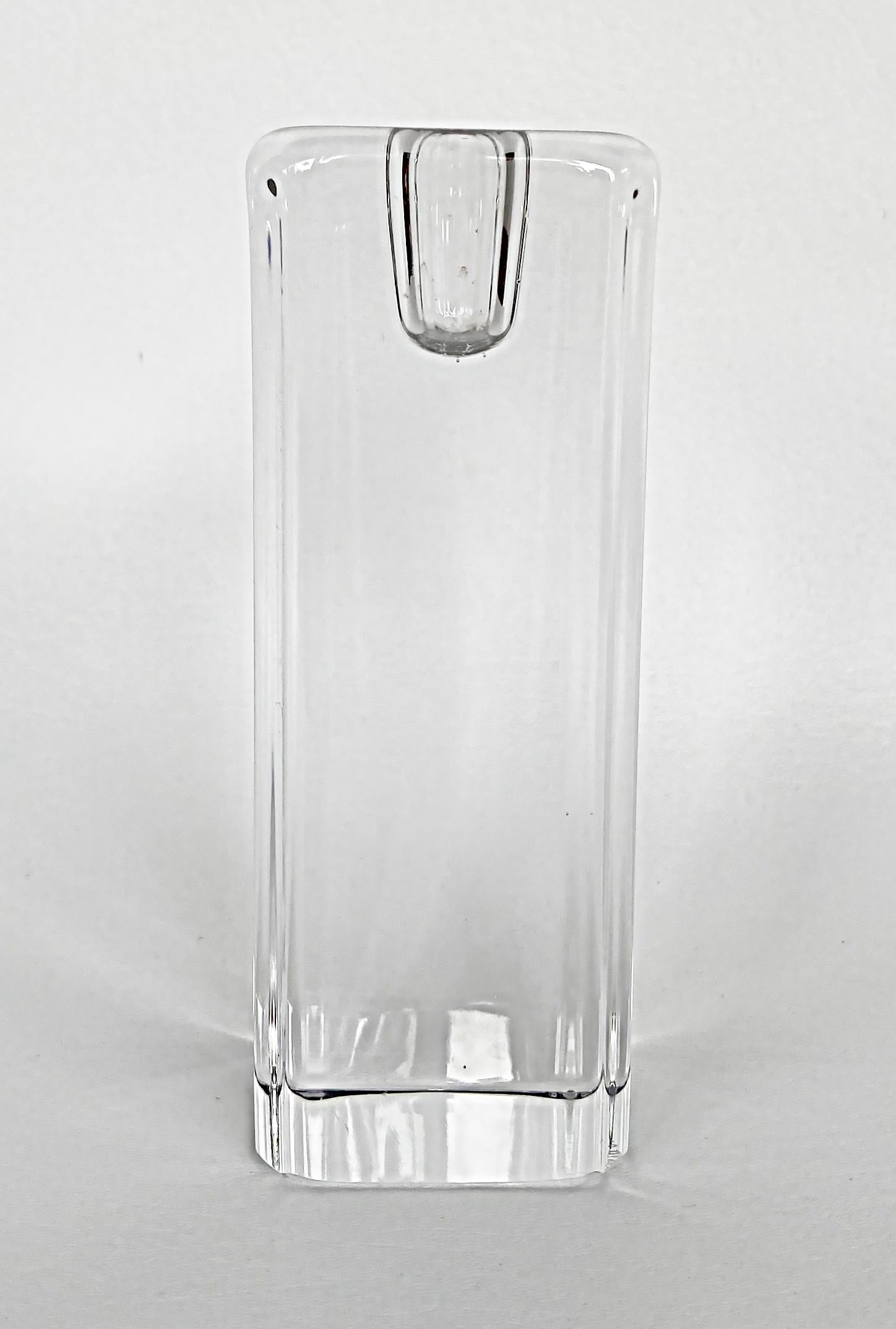 Kosta Boda Anna Ehrner Tall Crystal Candle Holders, Pair In Good Condition For Sale In Miami, FL