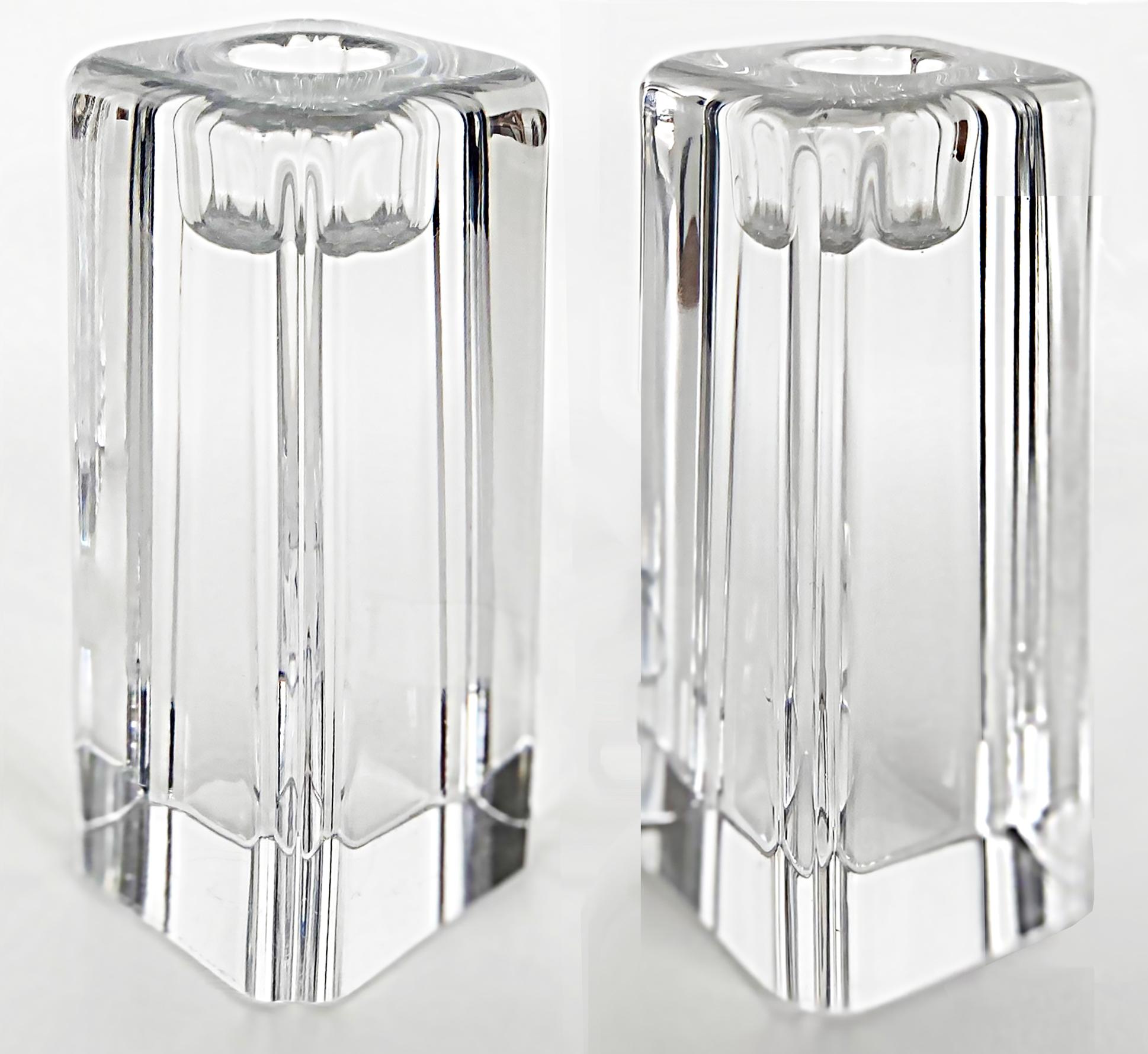 Kosta Boda Anna Ehrner Tall Crystal Candle Holders, Pair For Sale 1