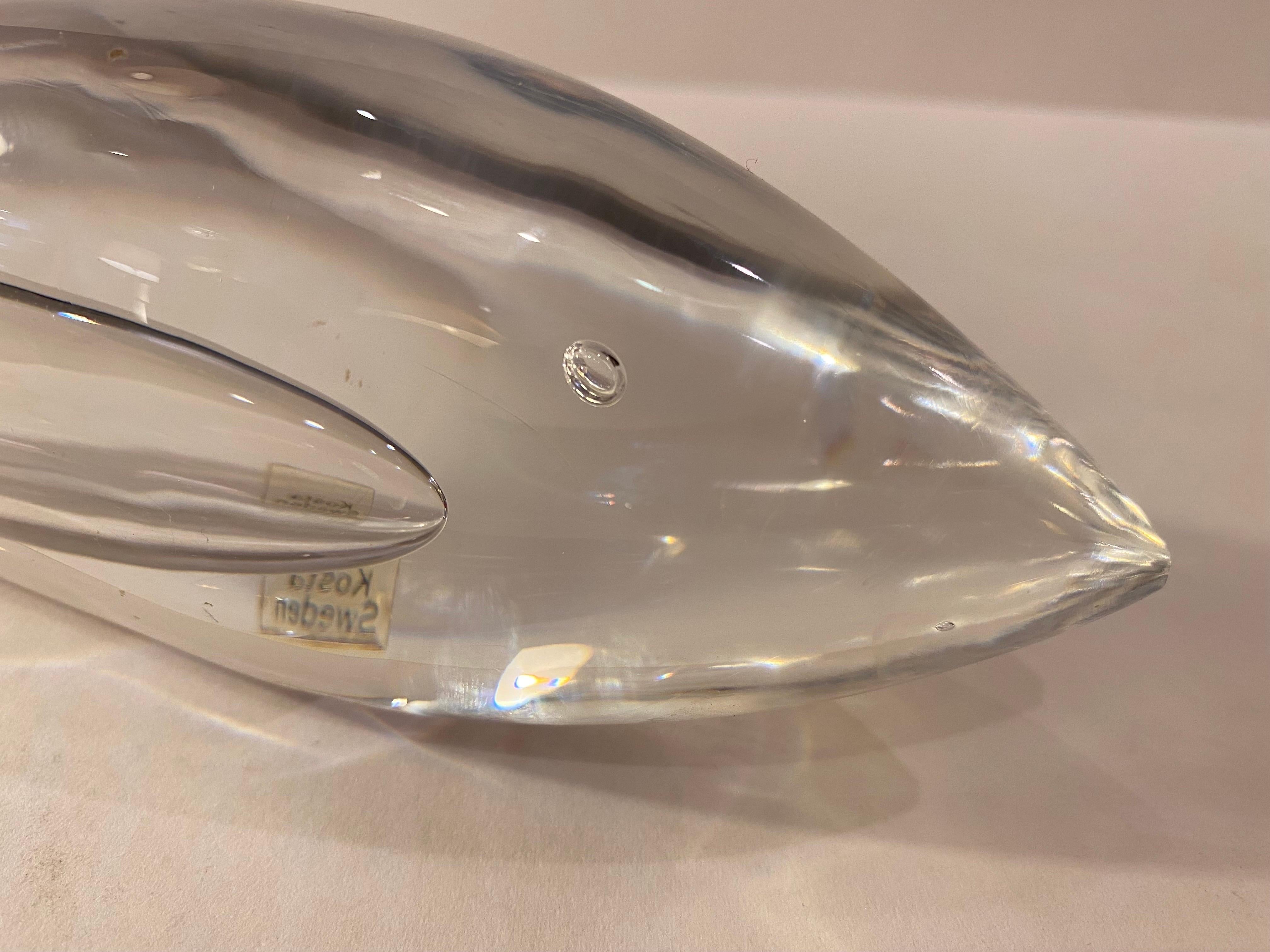 Kosta Boda of Sweden created a series of art glass animals. This particular piece is a whale and was created and designed by Vicke Lindstrand who worked for Kosta Boda from 1950-73. There is an air bubble neatly placed to represent an eye and