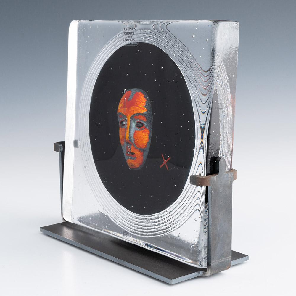 Swedish Kosta Boda Bertil Vallien Black Moon Face Plaque 2008