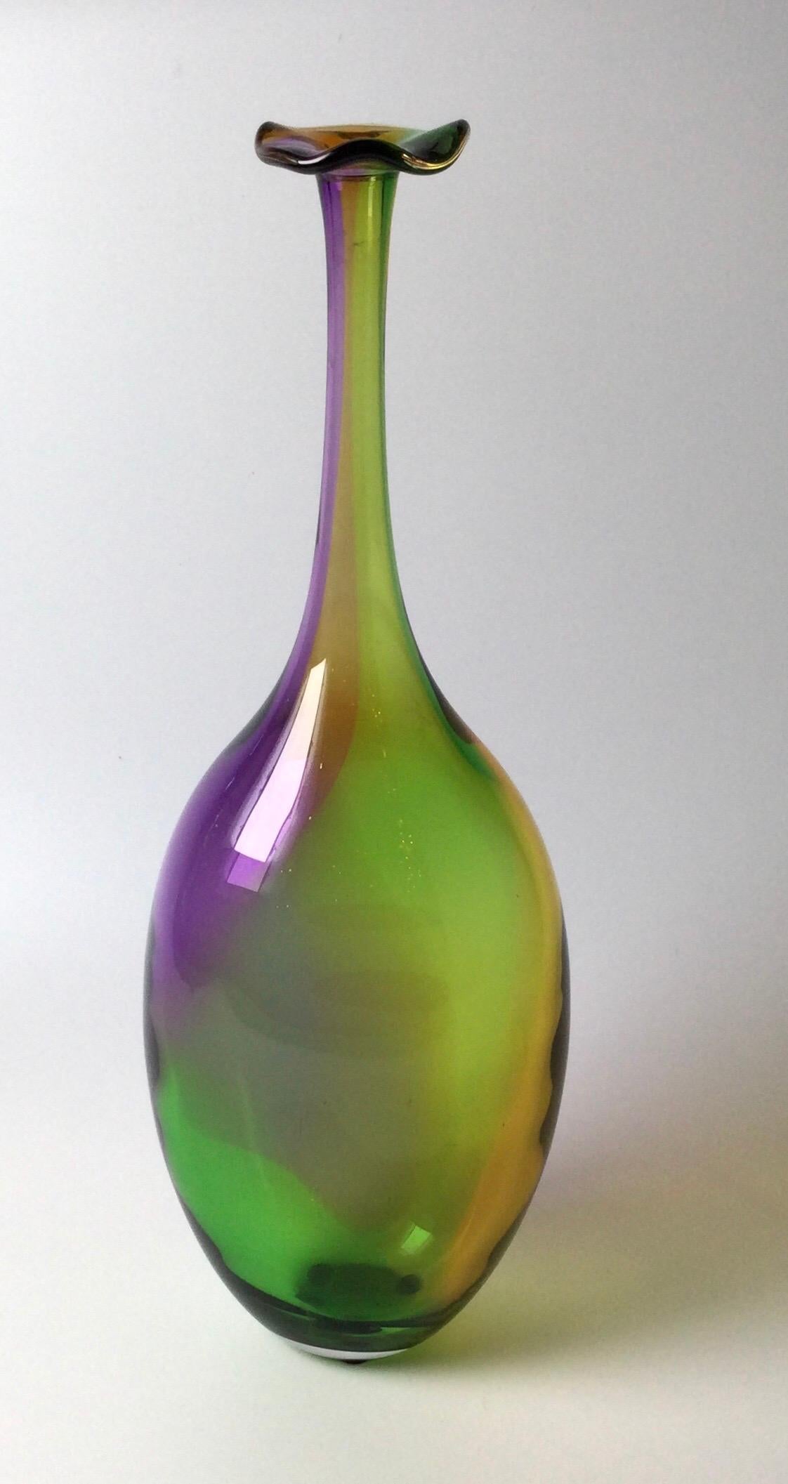 Late 20th Century Kosta Boda Blown Glass Rainbow Glass Vase Signed Kjell Engman